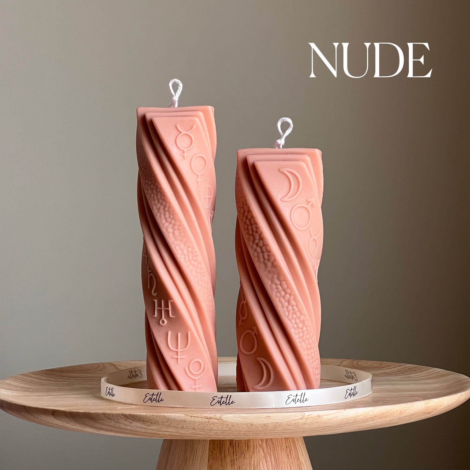 Astrological soy pillar candles in nude