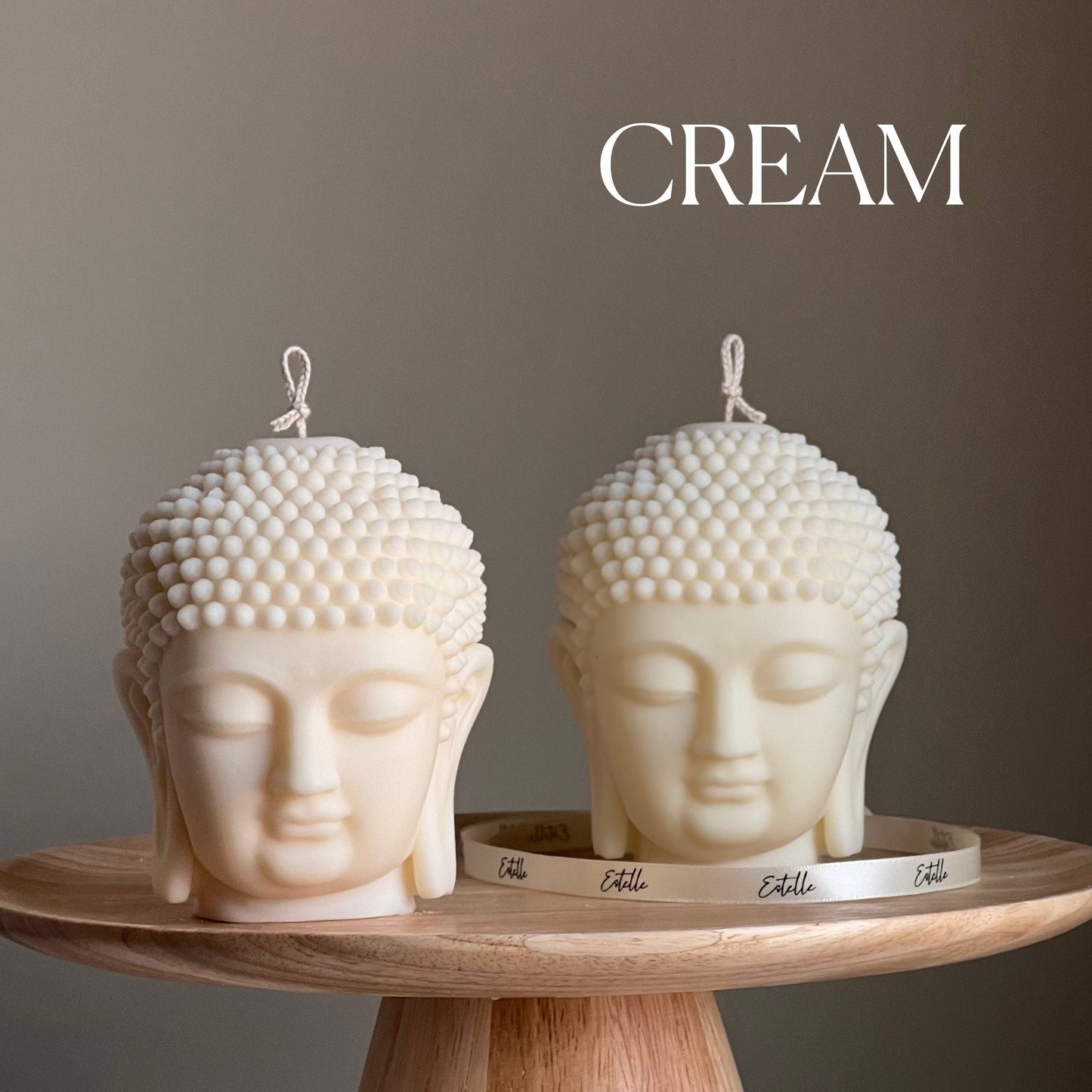 Buddha bust soy candle in cream