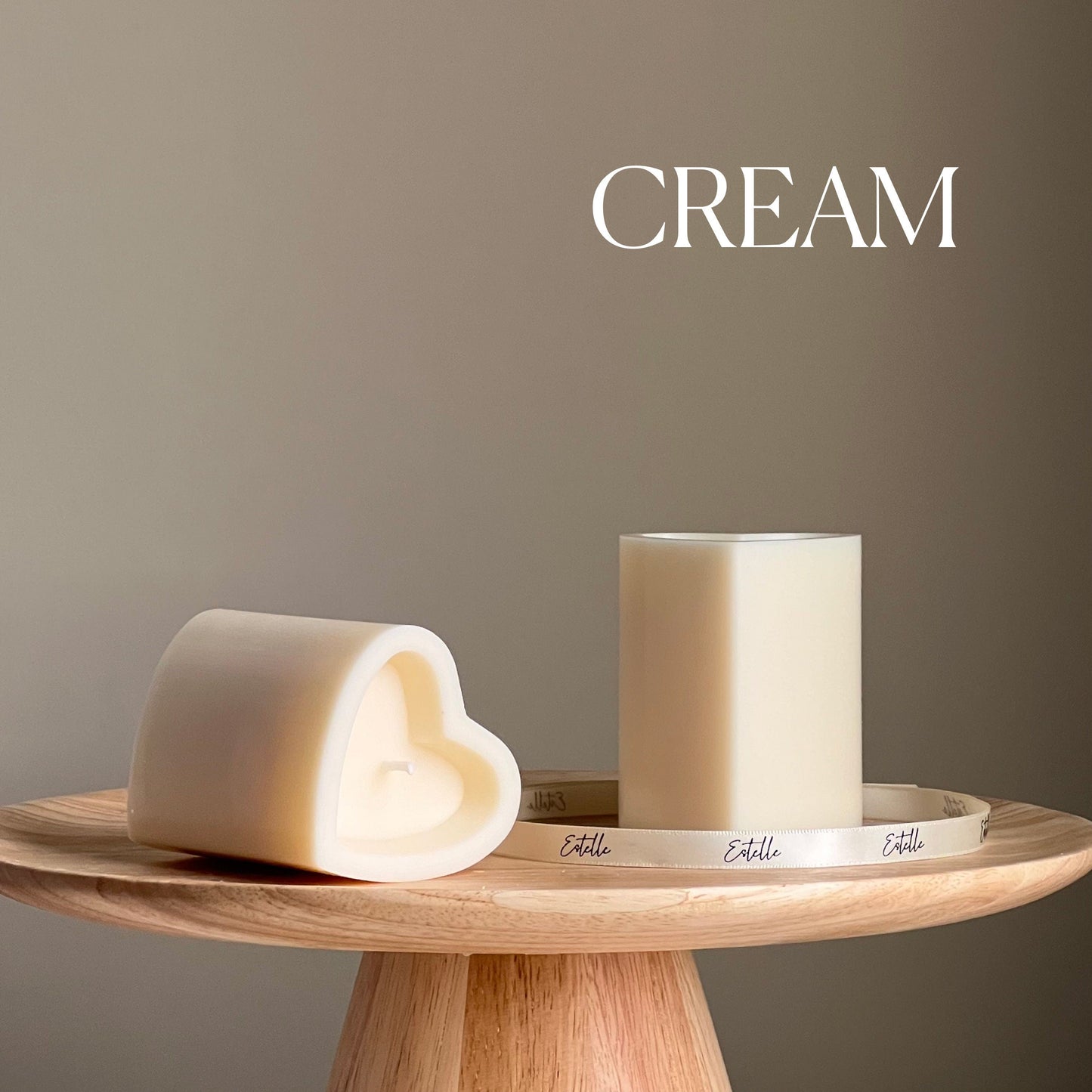 Heart soy pillar candle in cream