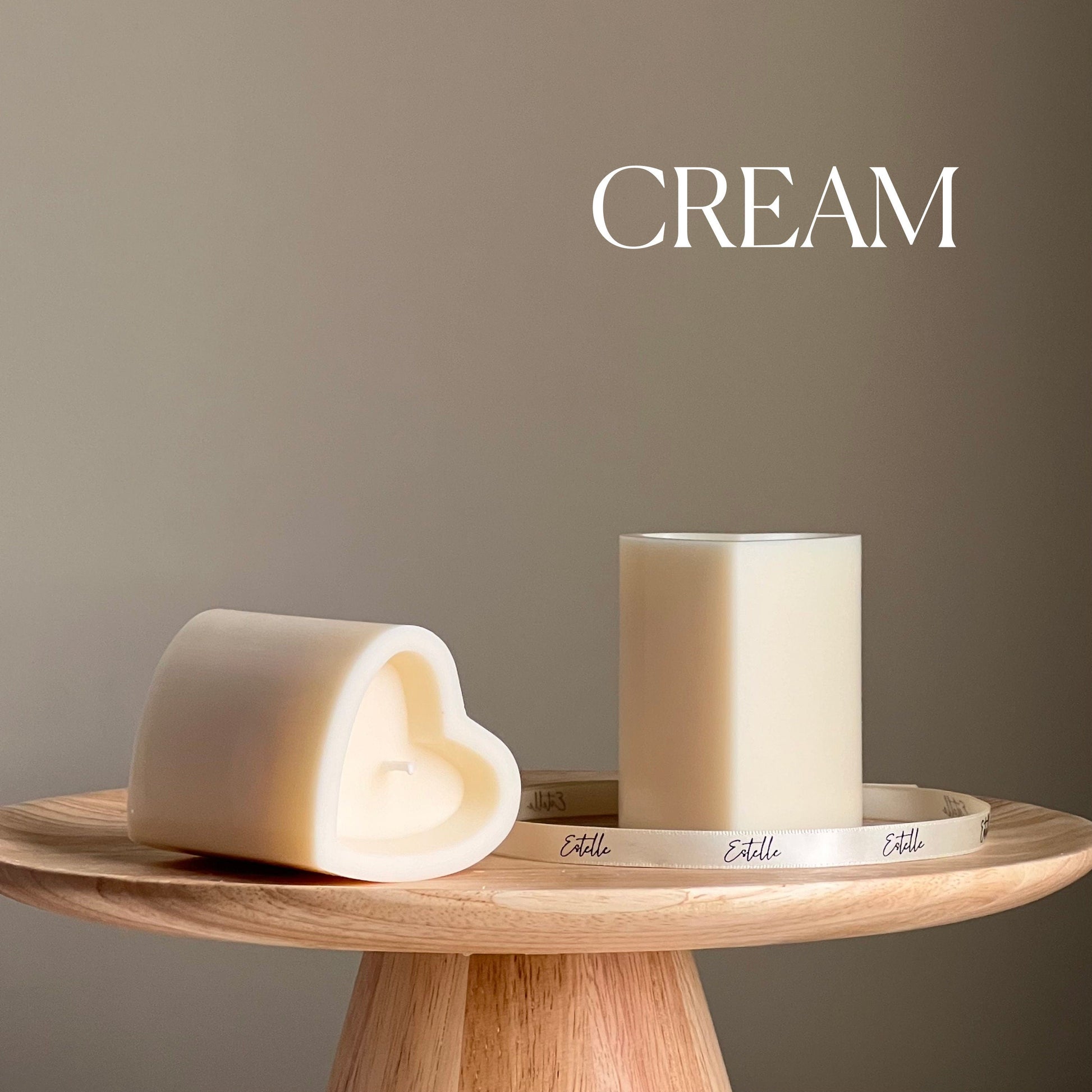 Heart soy pillar candle in cream