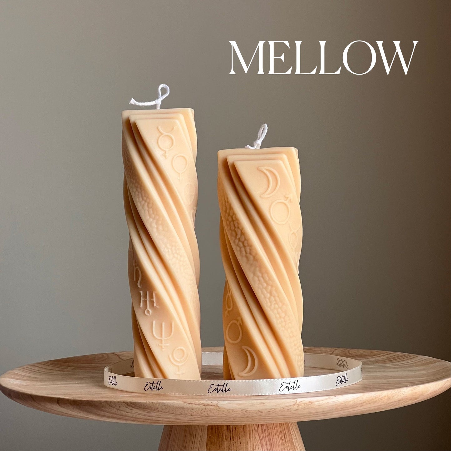 Astrological soy pillar candles in mellow