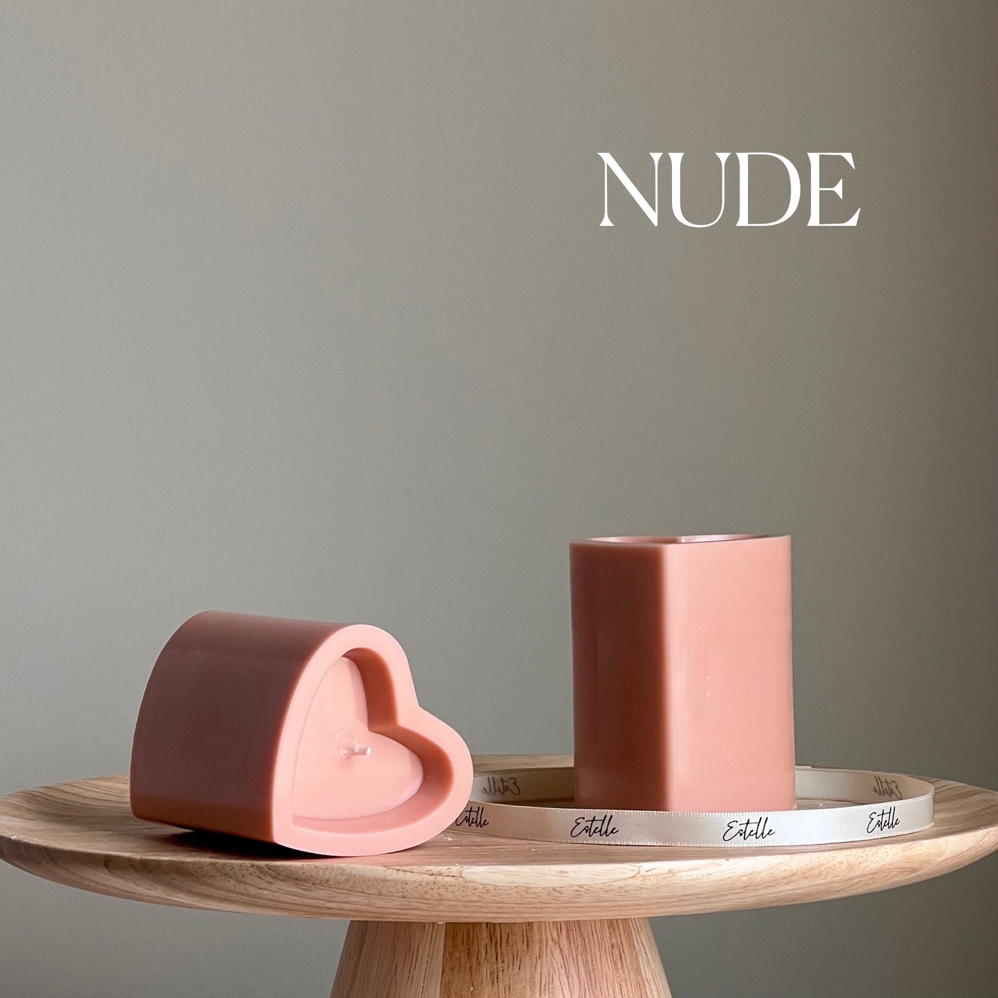 Heart soy pillar candle in nude