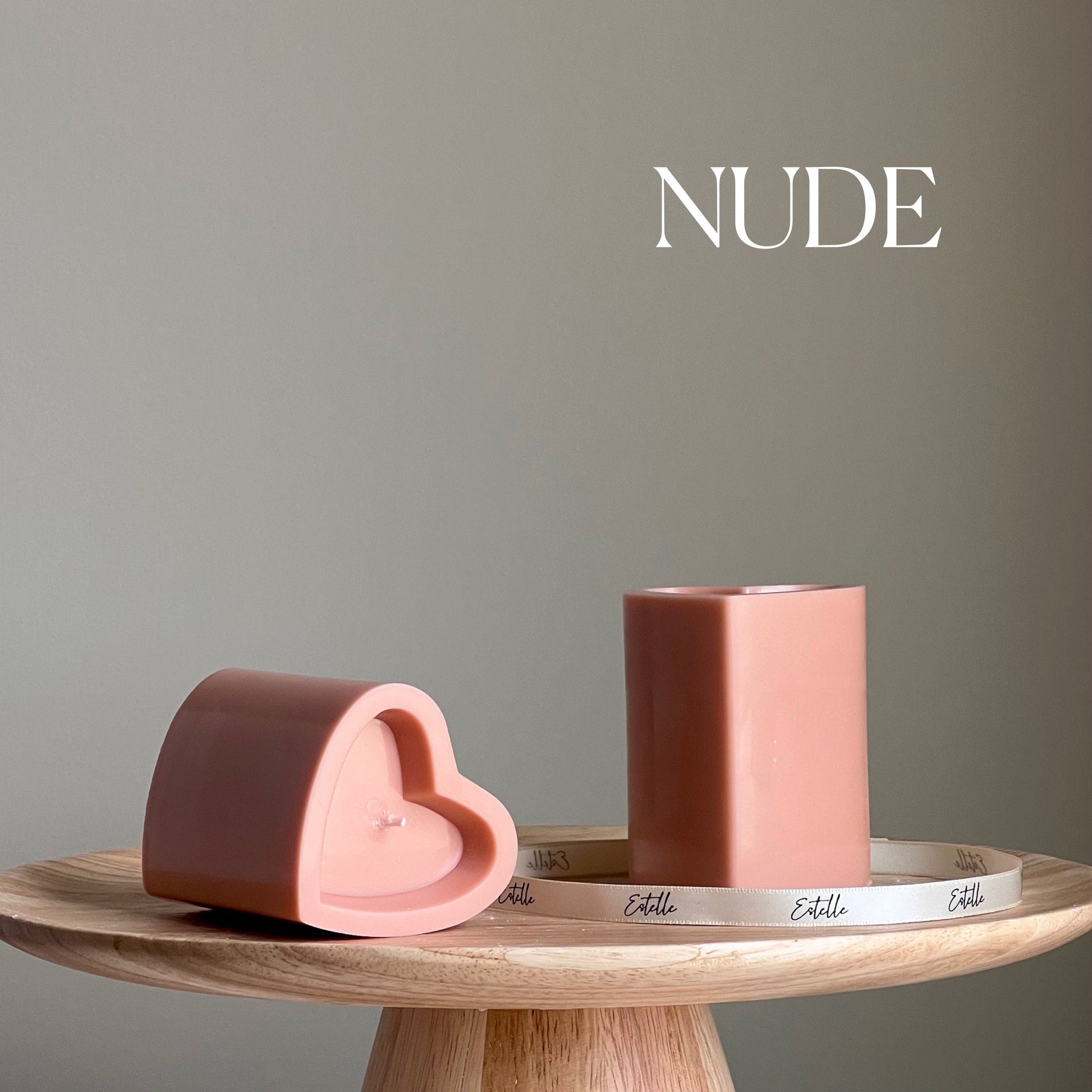 Heart soy pillar candle in nude