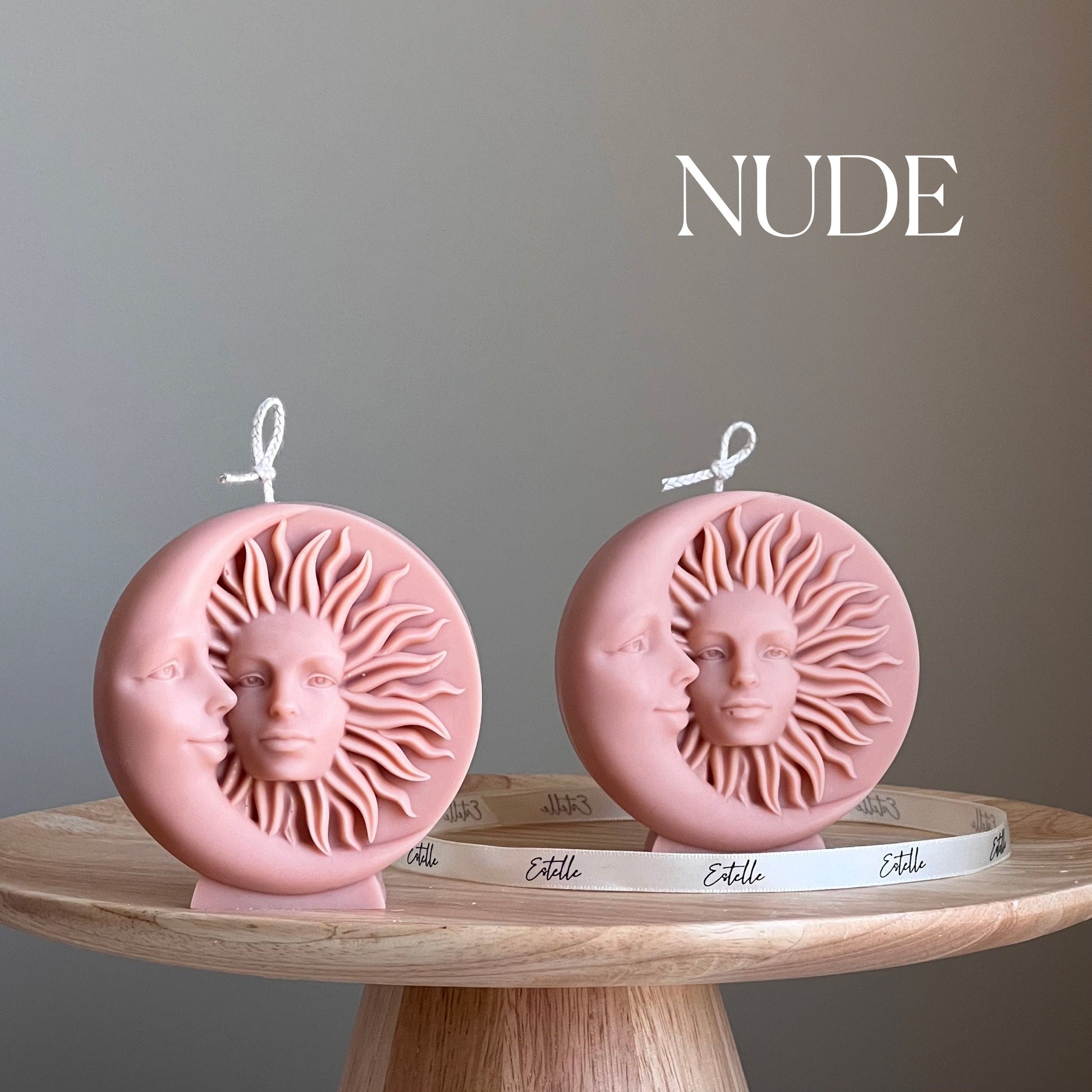 Sun and moon soy pillar candle in nude