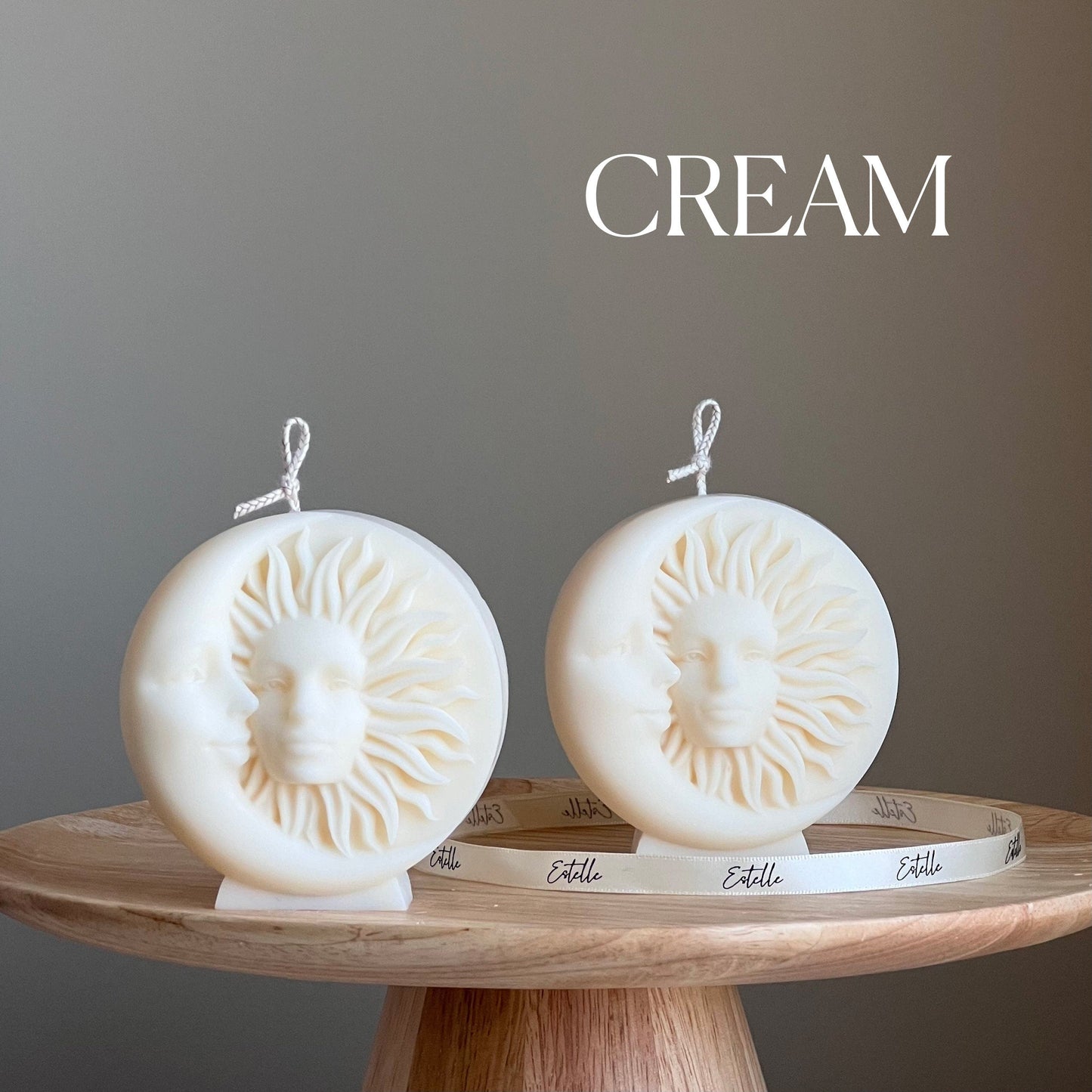 Sun and moon soy pillar candle in cream