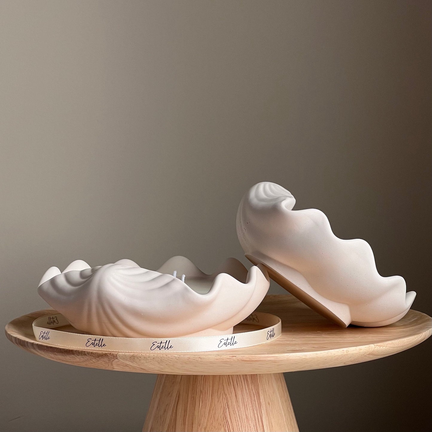 Handmade clam shell candle jesmonite sculptural home decor