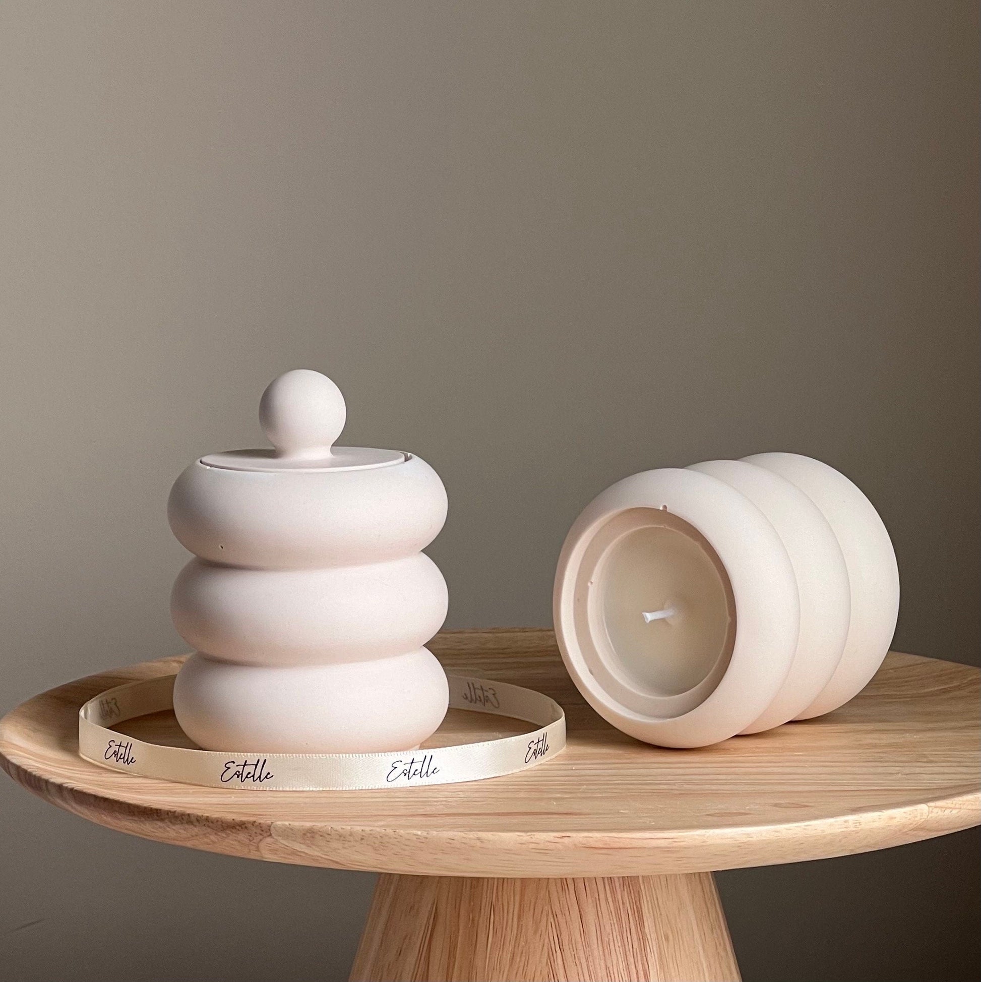 Handmade donut jar soy candle jesmonite vessel top view