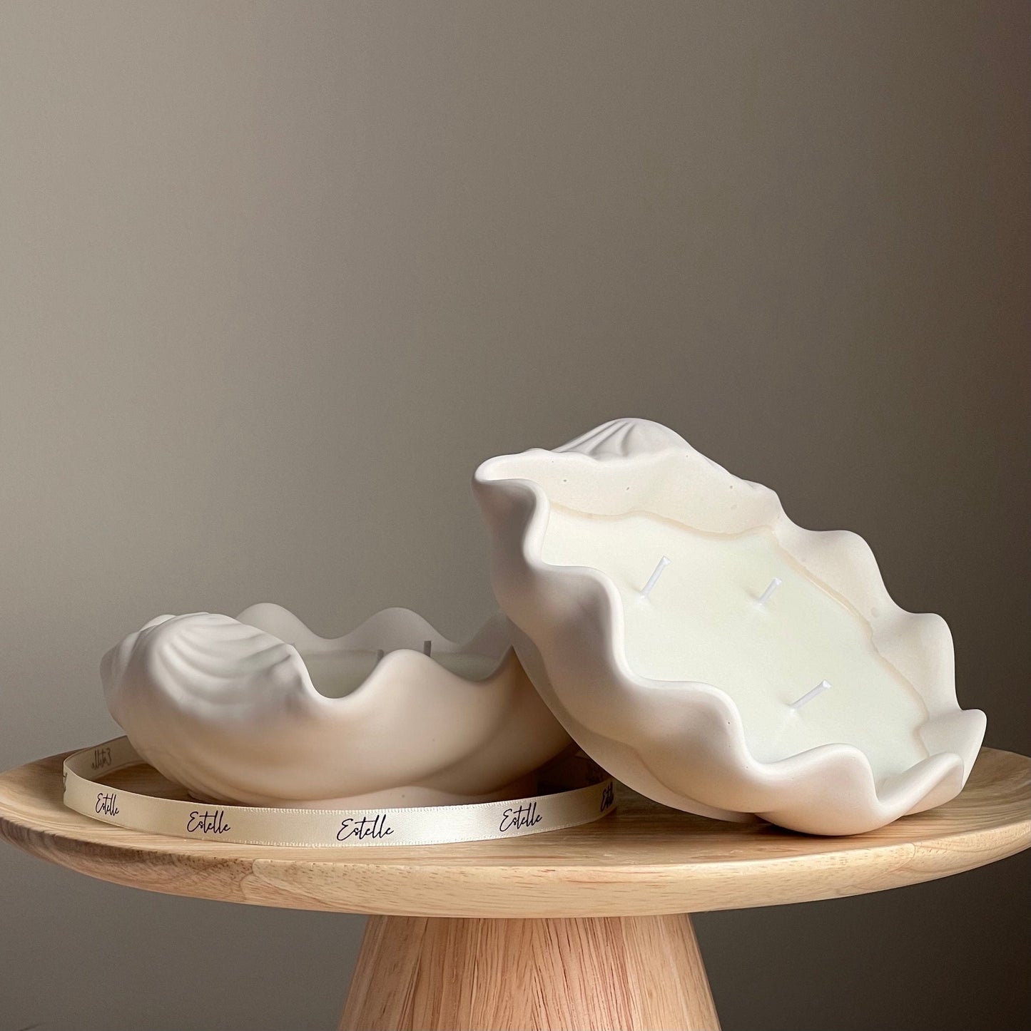 Jesmonite clam shell candle dish artisan home decor