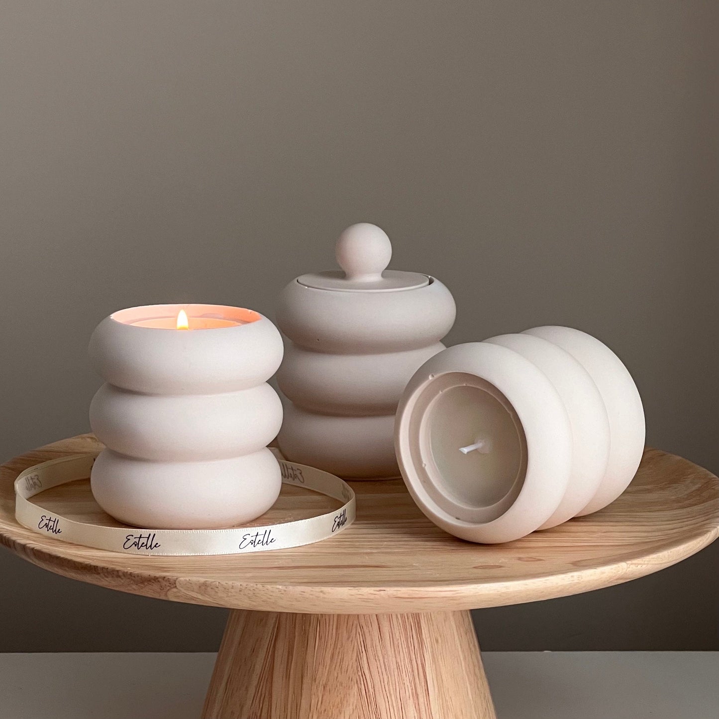 Artisan donut jar soy candle jesmonite vessel lit