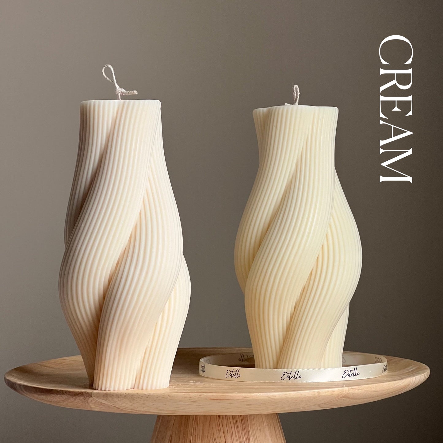 Twisted rope soy pillar candle in cream