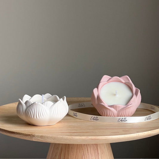 Lotus jar soy candle handmade jesmonite vessel scented candle