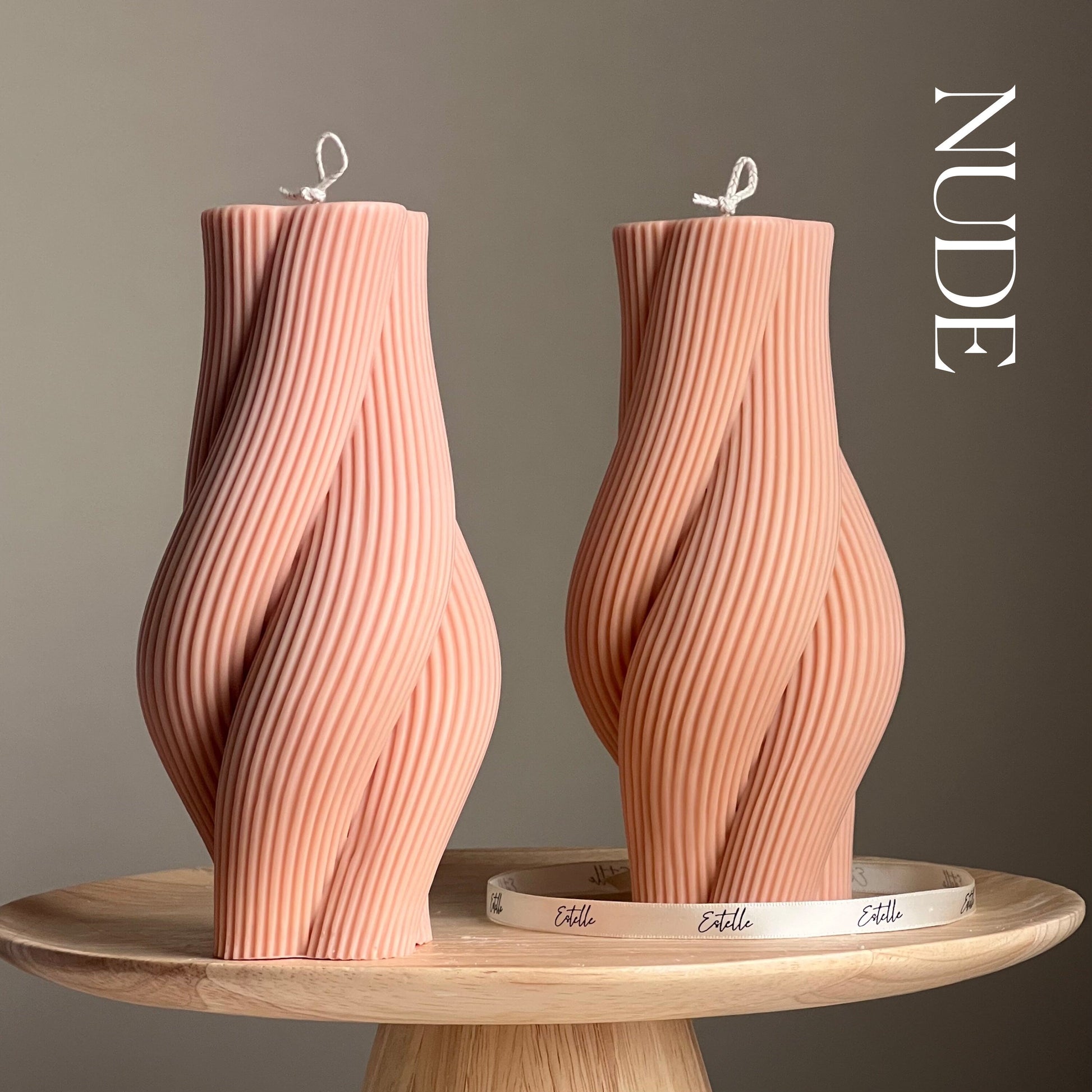 Twisted rope soy pillar candle in nude