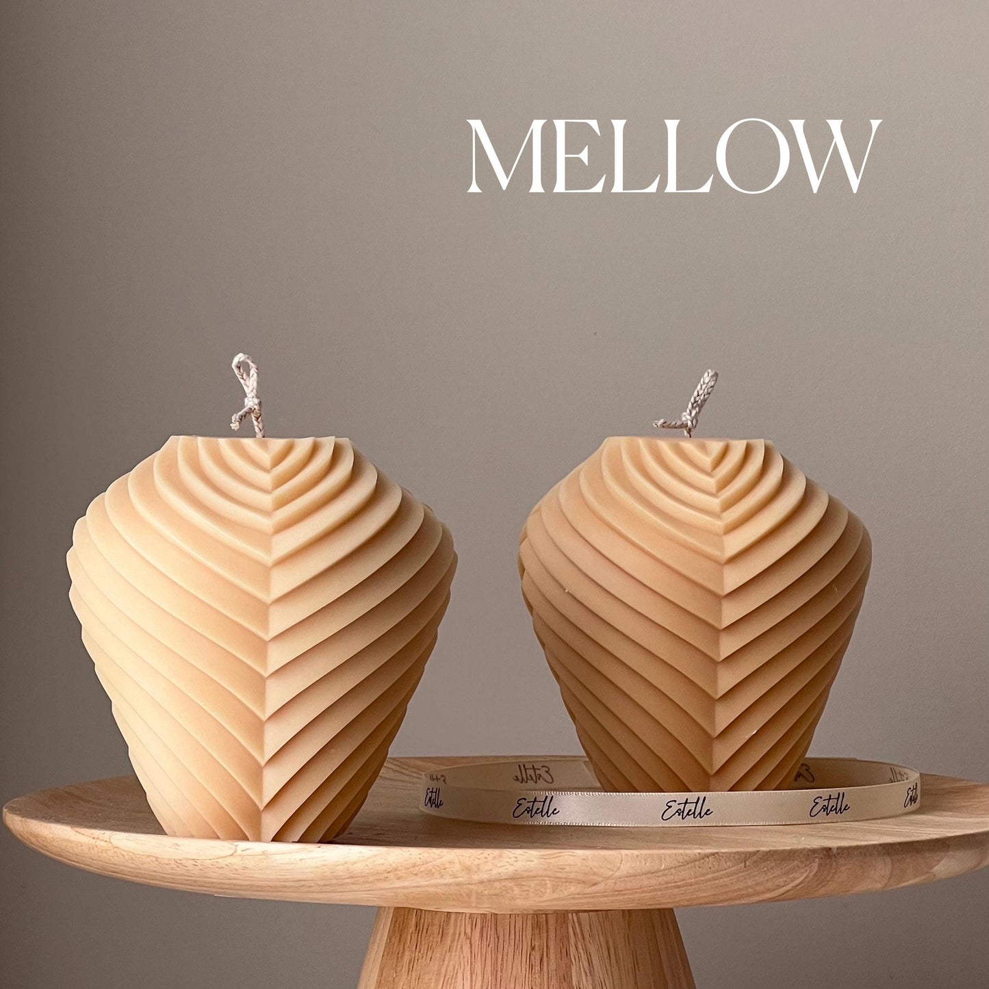 Large ribbed soy pillar candle in mellow