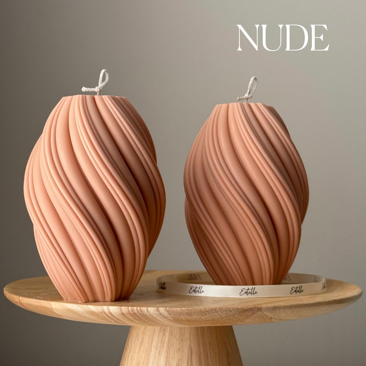 Tall swirl soy candle in nude