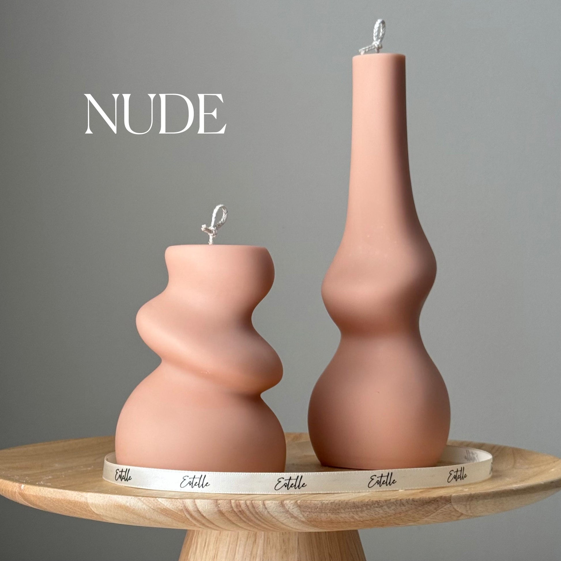 Irregular soy pillar candle duo in nude