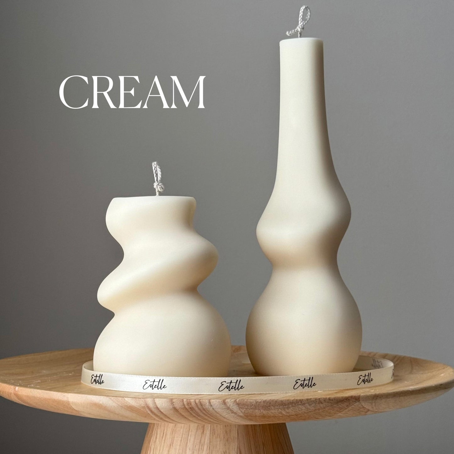 Irregular soy pillar candle duo in cream