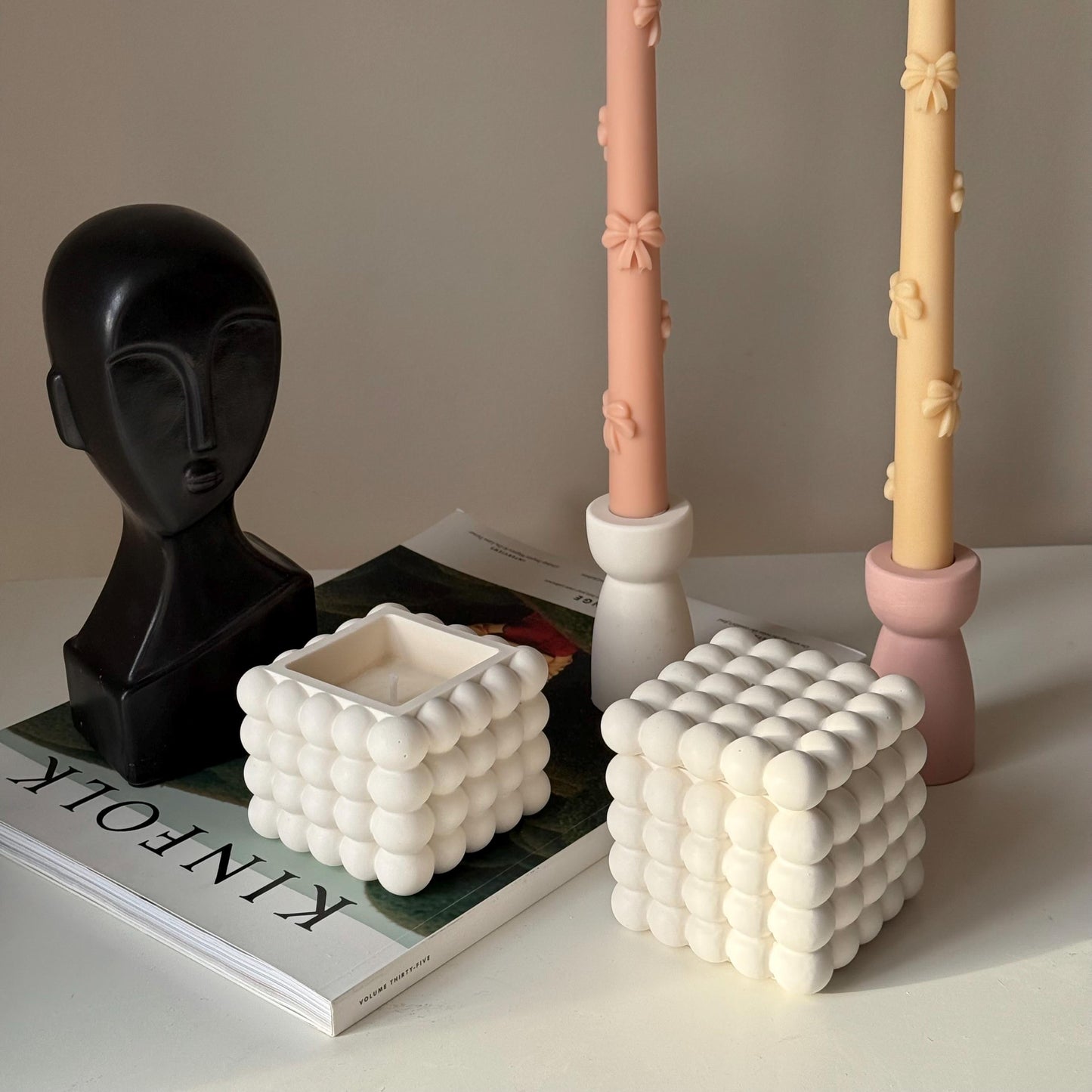 Bubble jar jesmonite candle vessel lifestyle shot