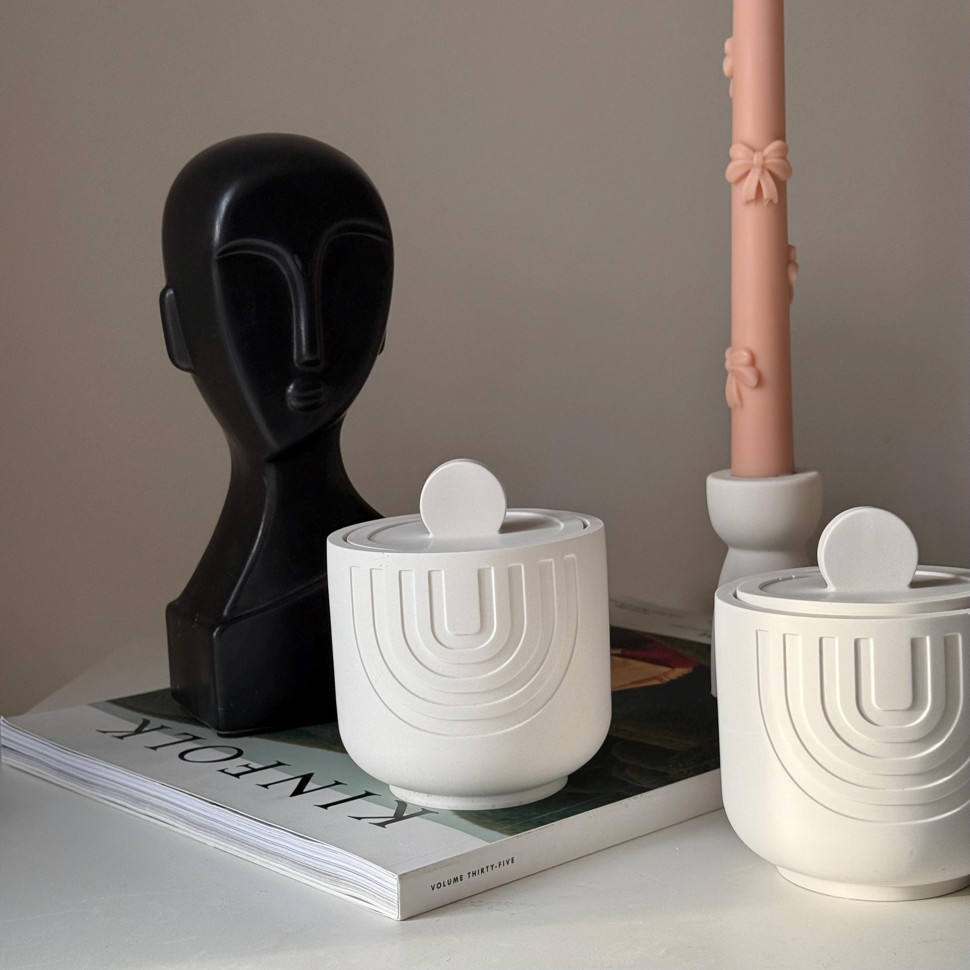 Geometric jesmonite candle vessel lifestyle shot