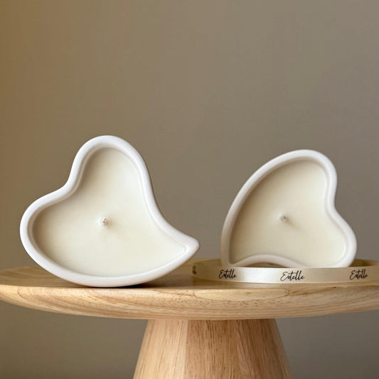 Handmade heart soy candle jesmonite vessel top view