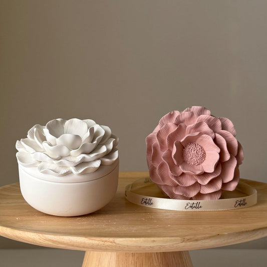 Jesmonite camelia flower candle dish artisan home decor