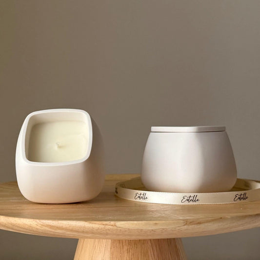 Squircle jesmonite candle vessel lifestyle shot