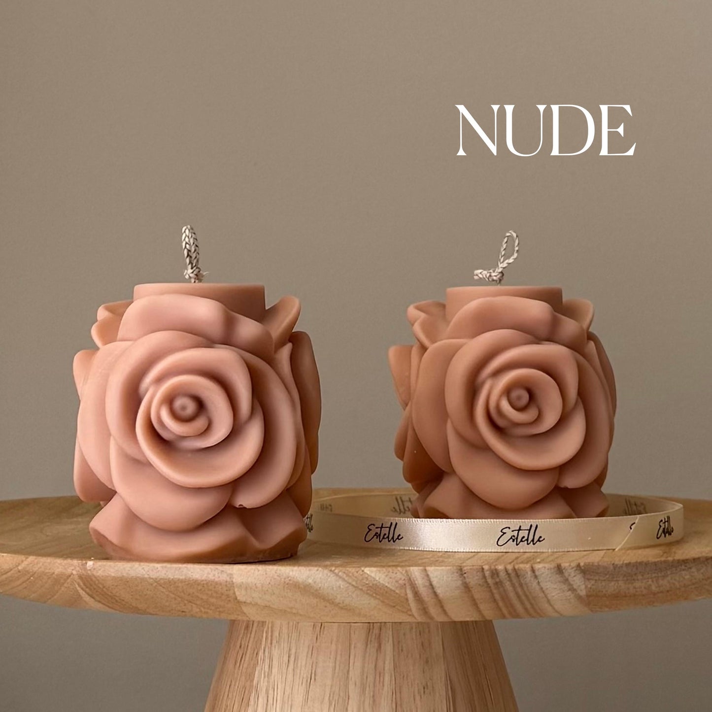 Rose flower soy pillar candle in nude