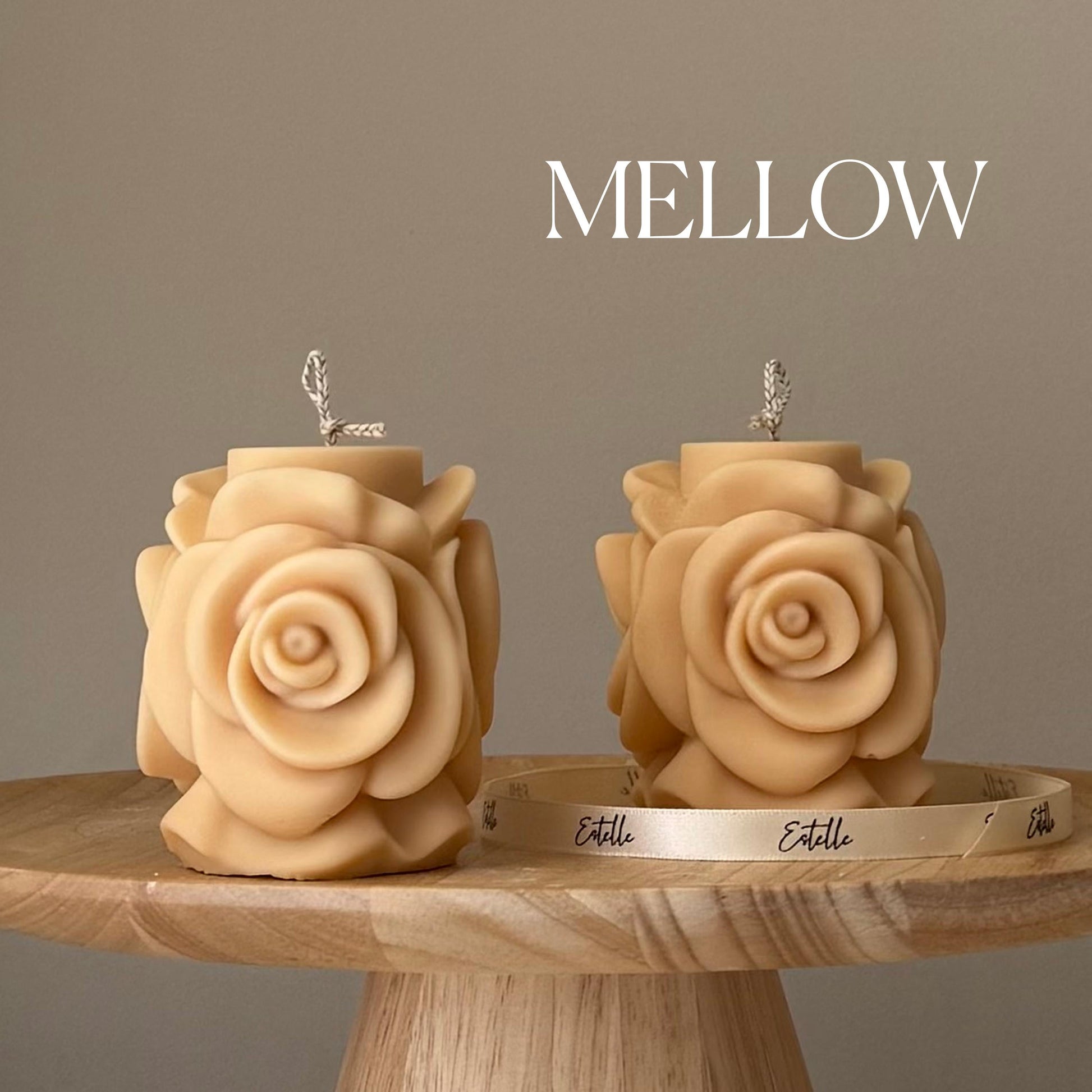 Rose flower soy pillar candle in mellow