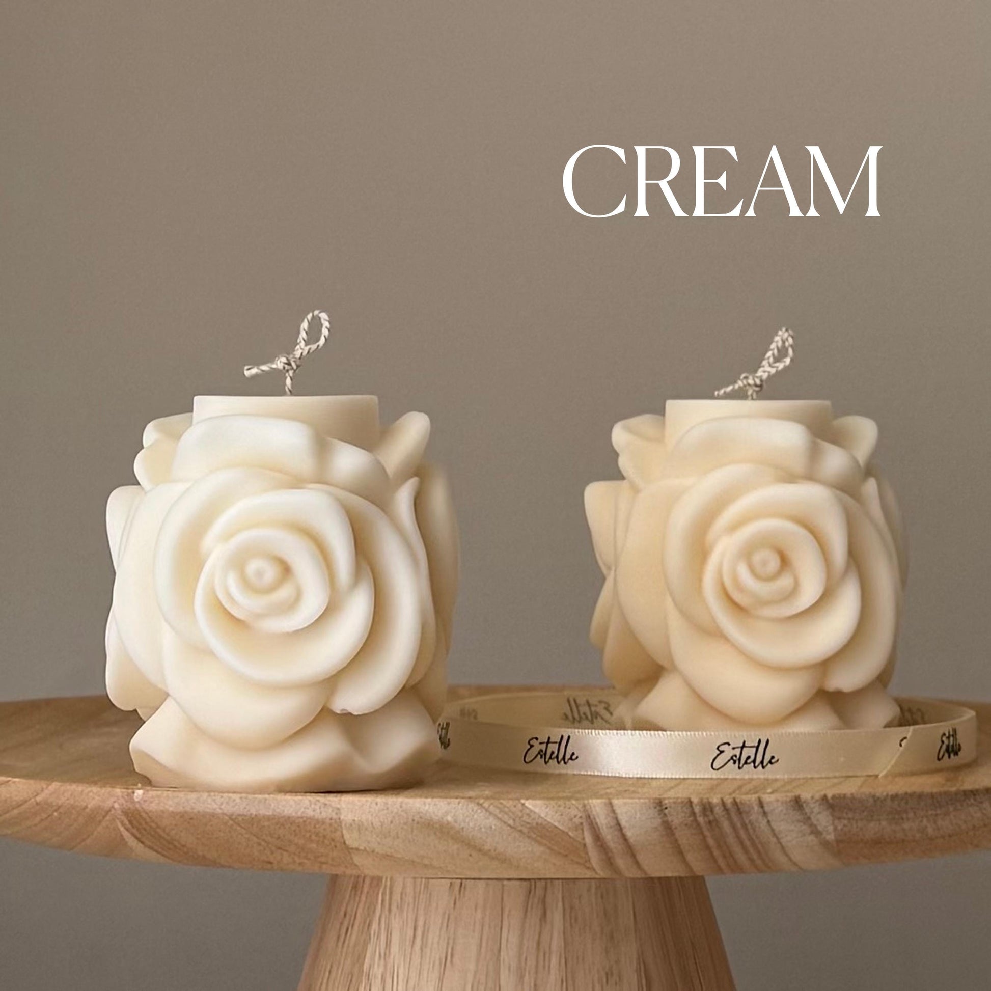 Rose flower soy pillar candle in cream