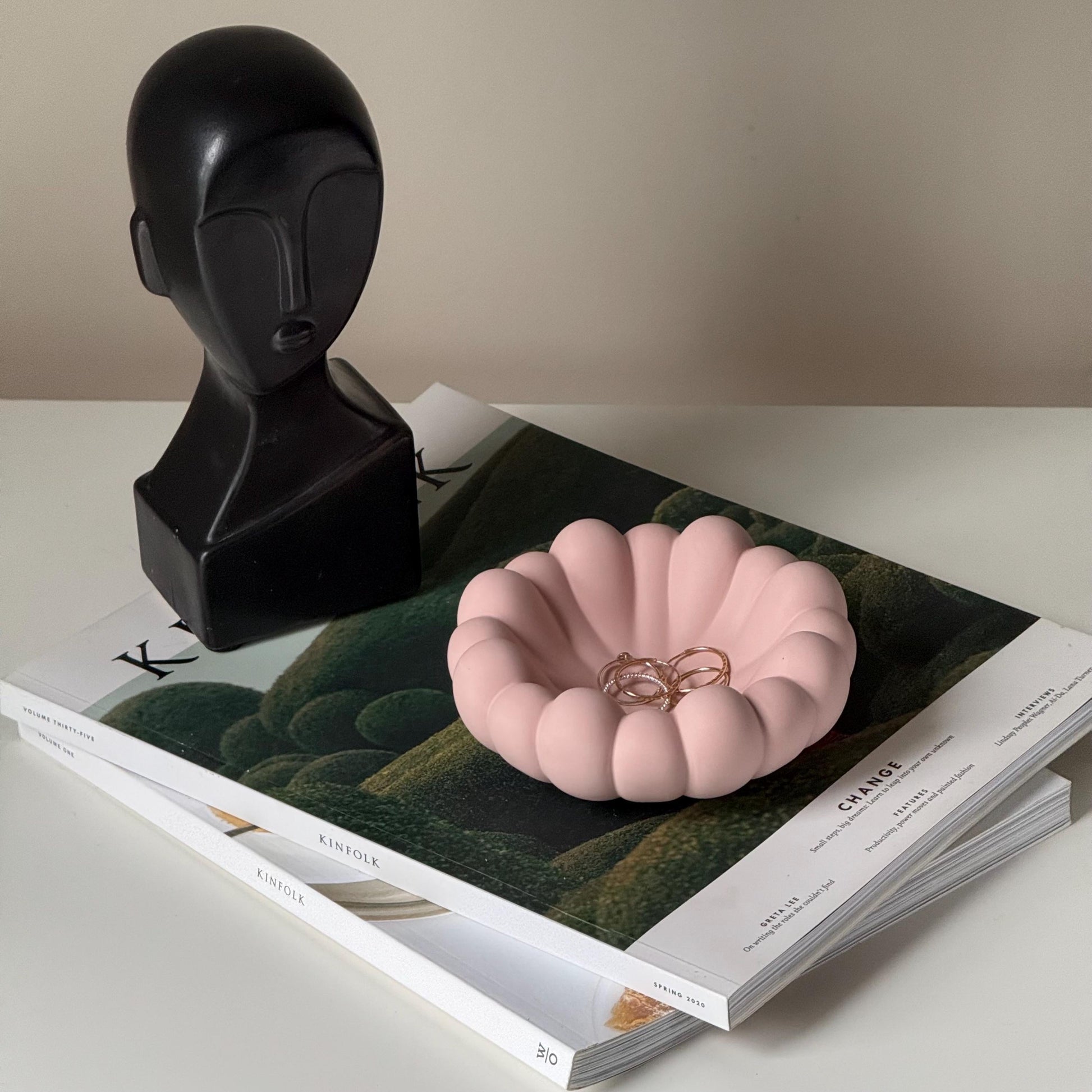 Handmade round trinket tray jesmonite lifestyle shot