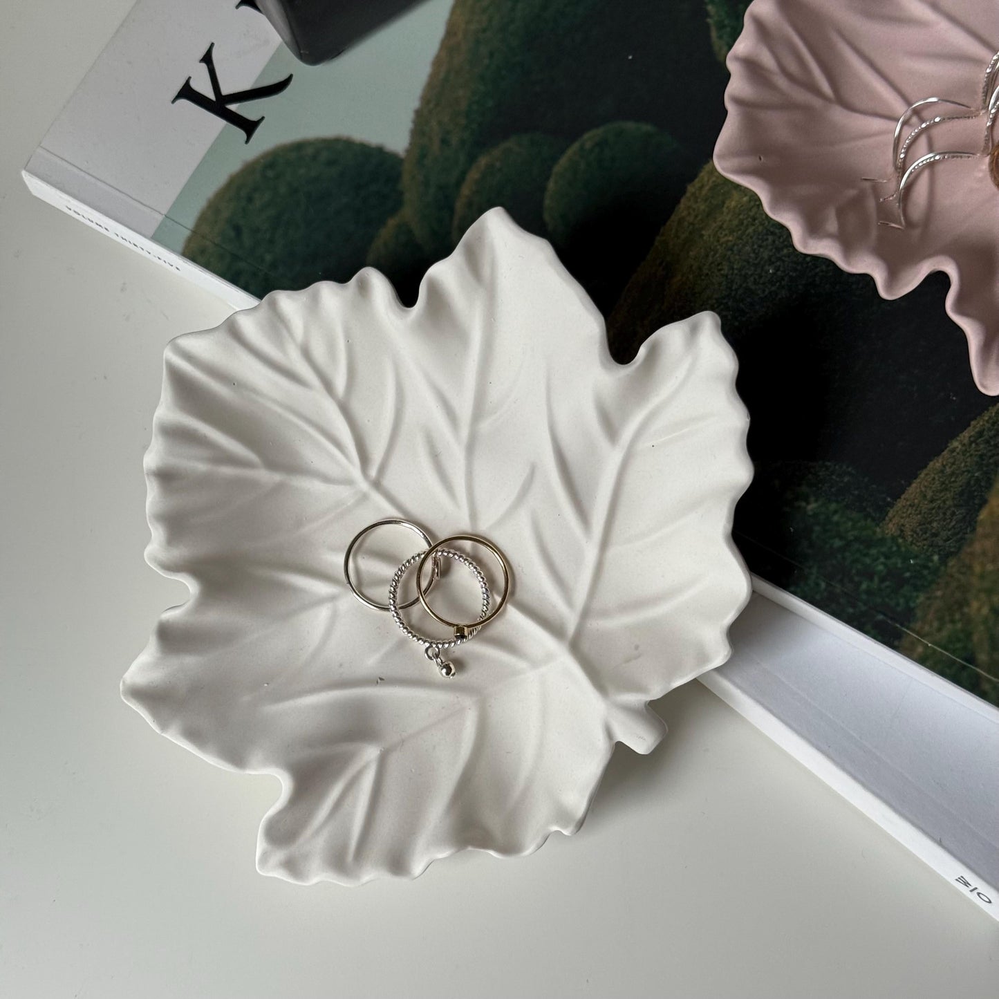 Maple leaf shaped jewelry dish jesmonite home decor