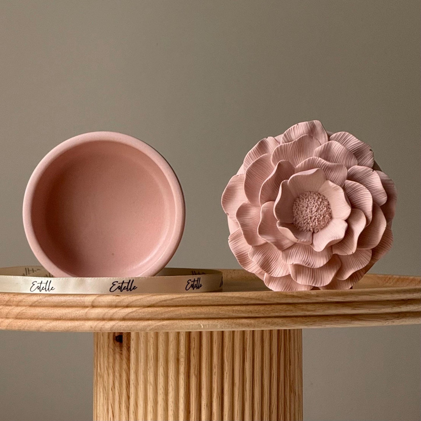 Handmade flower shaped jesmonite trinket tray top view