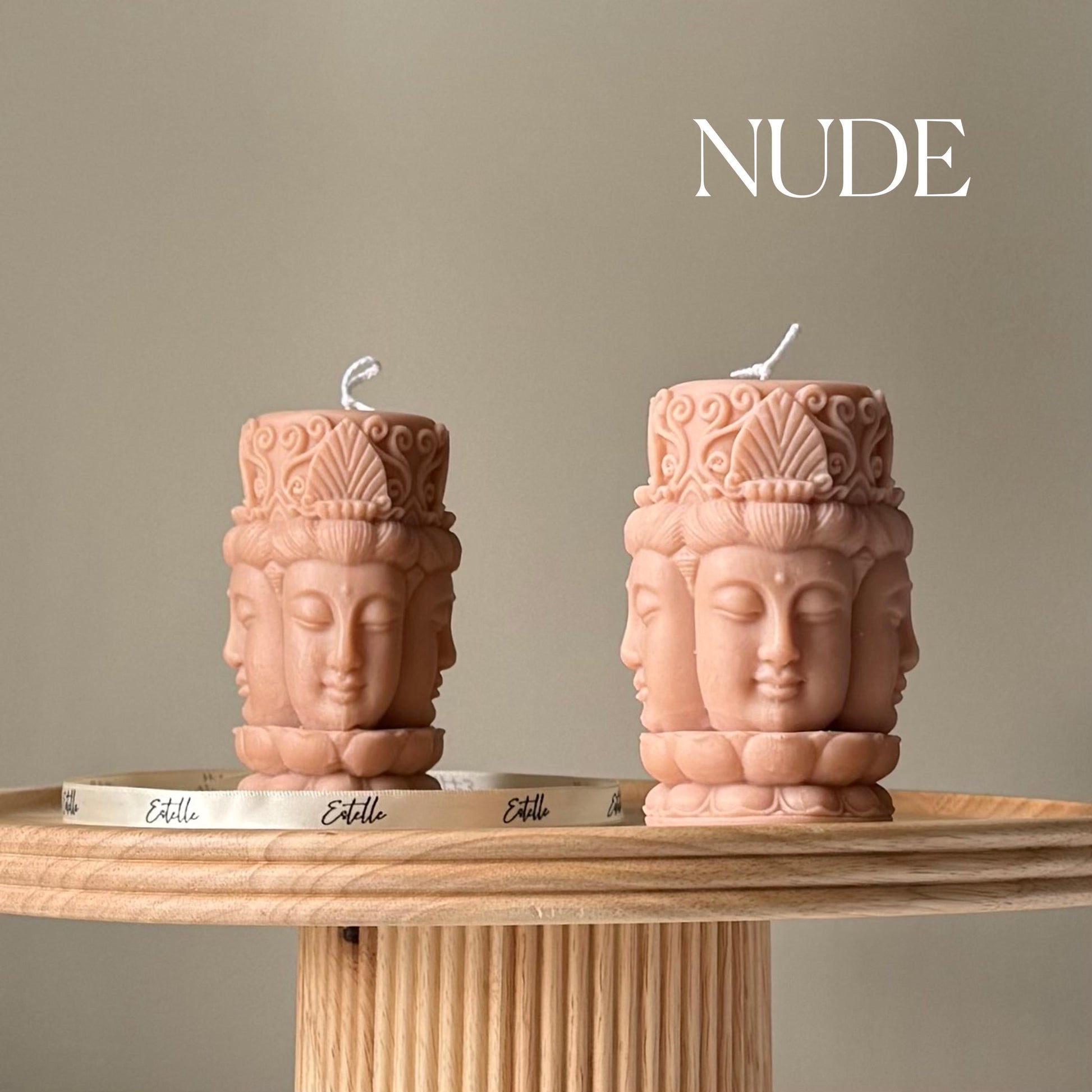 Buddha face soy pillar candle in nude