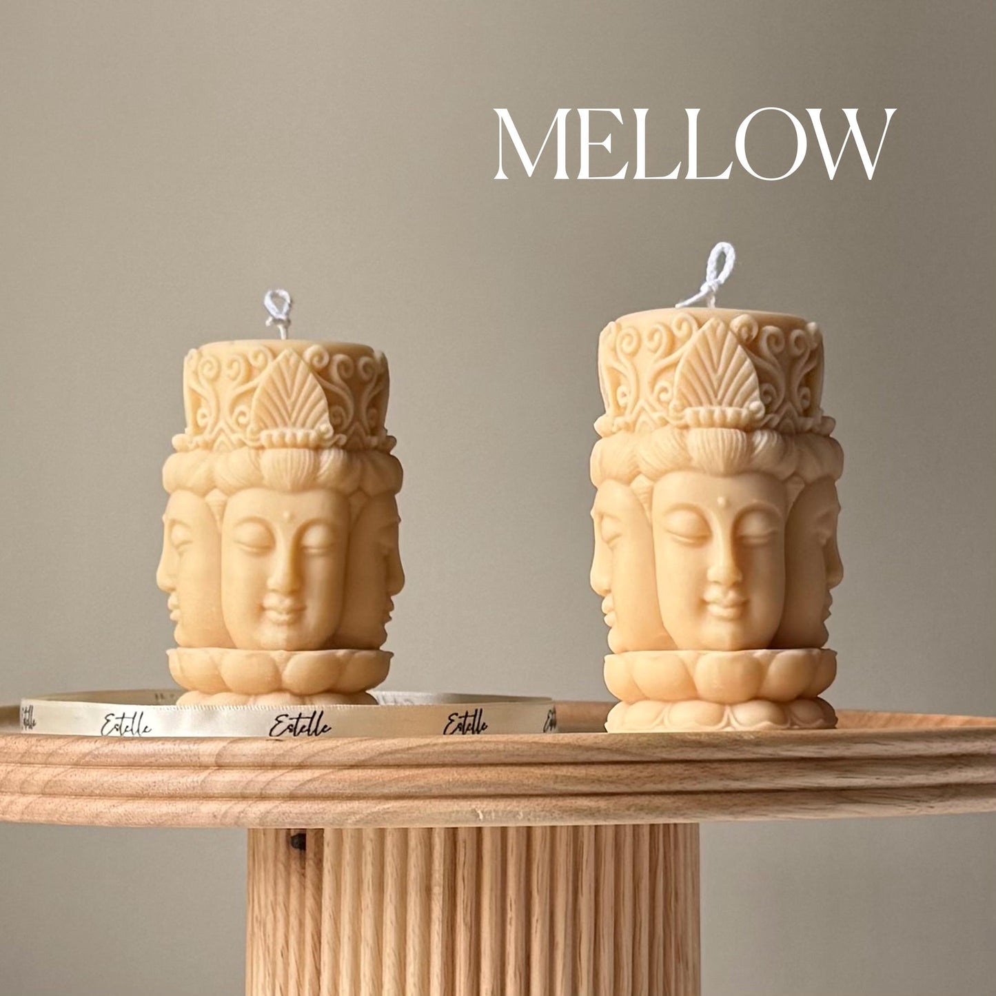 Buddha face soy pillar candle in mellow