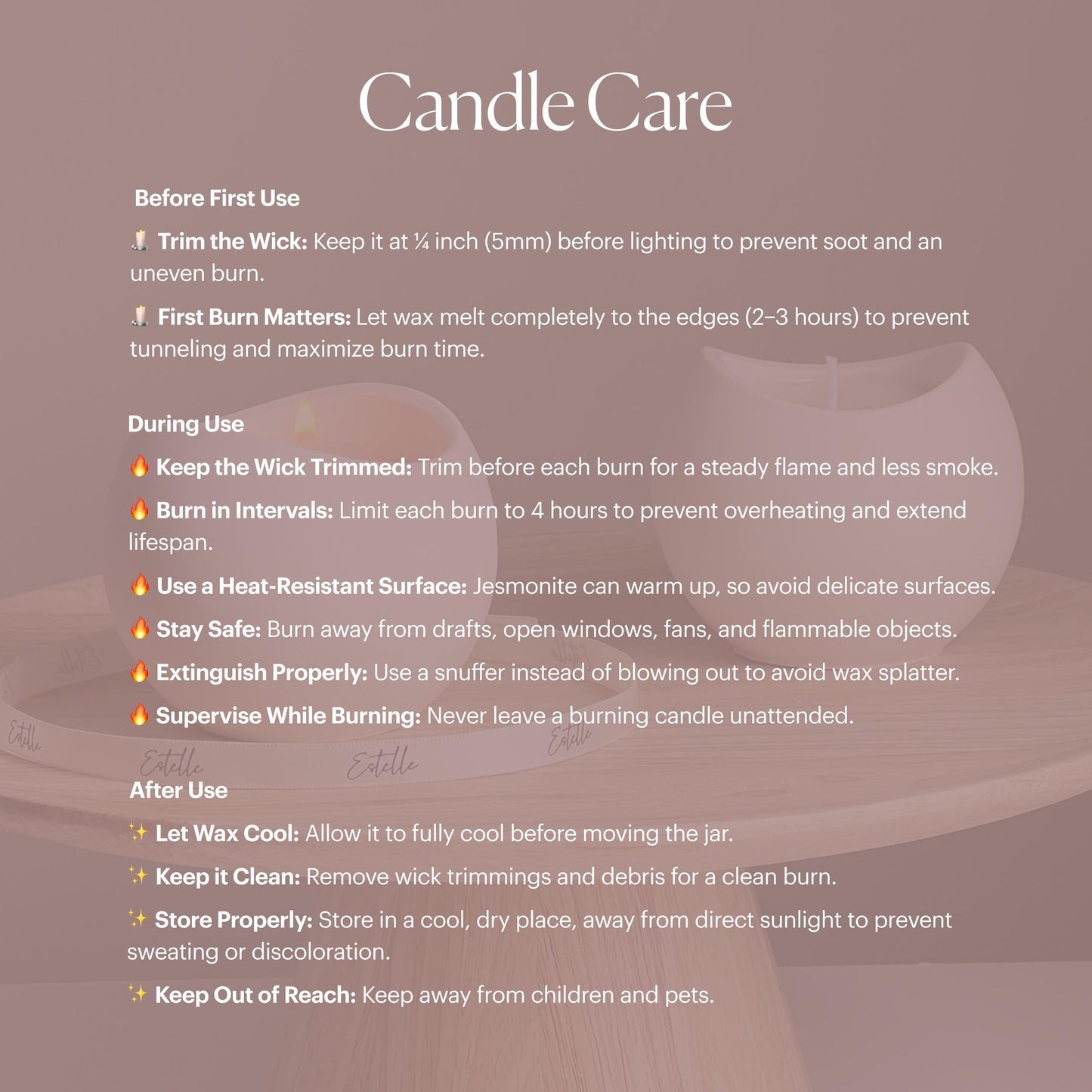 Heart shaped soy candle handmade essonite vessel care instructions