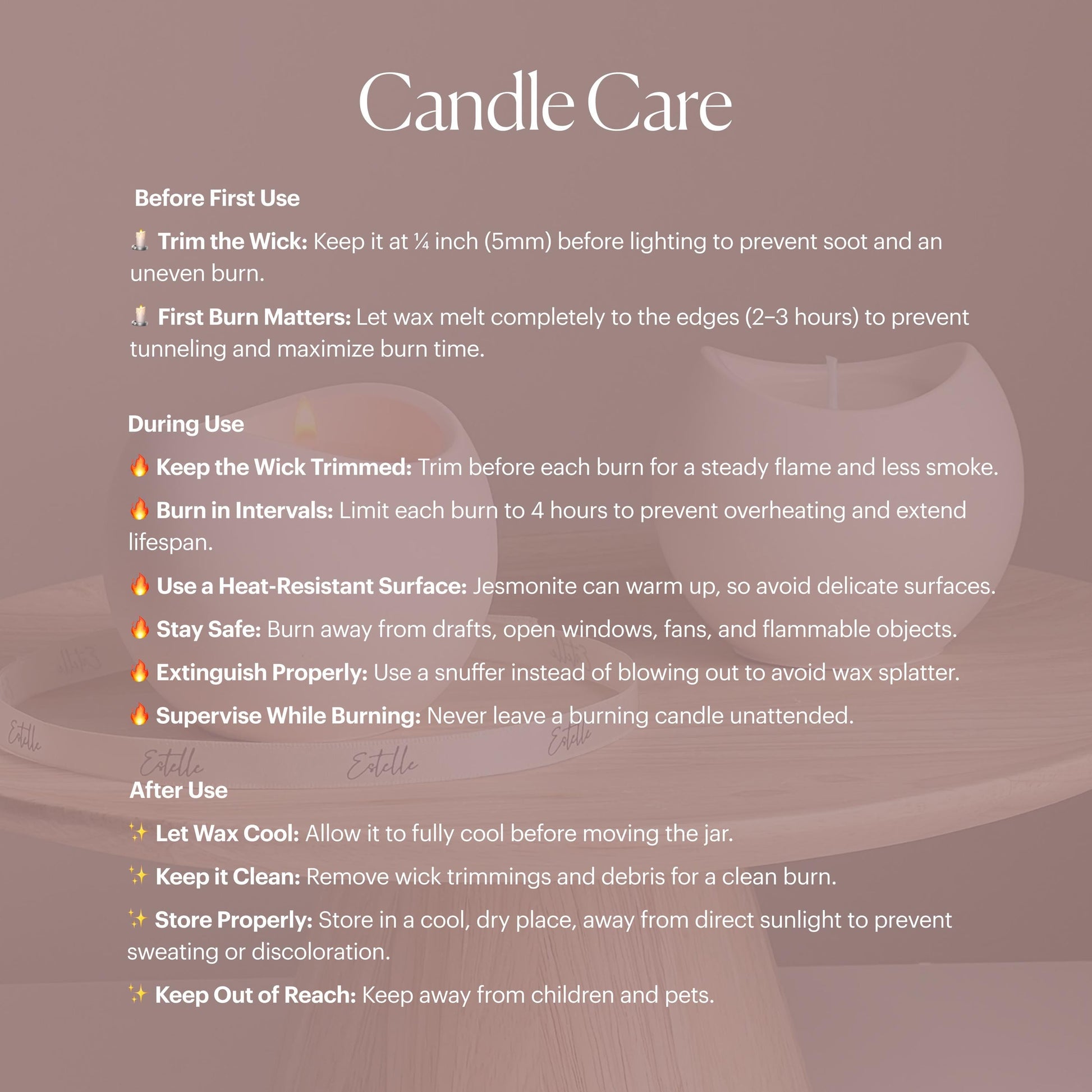 Heart shaped soy candle handmade essonite vessel care instructions