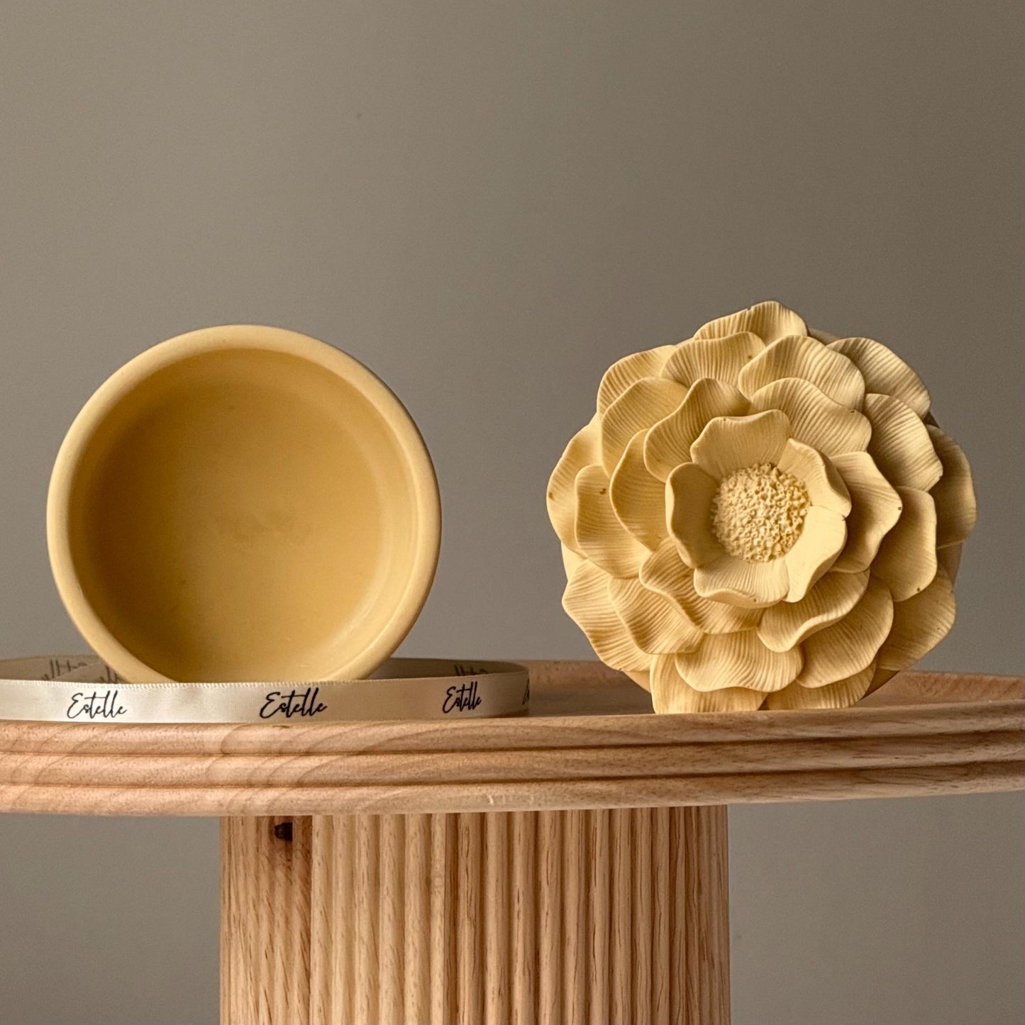 Jesmonite flower jar ring dish decorative jewelry holder in mellow yellow color