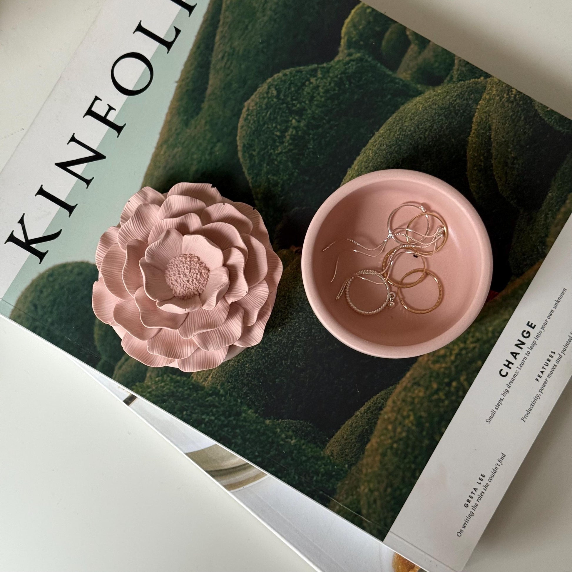 Handmade flower jar jewelry dish lifestyle shot