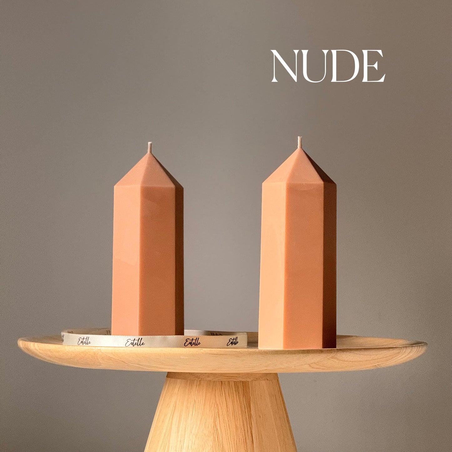 Greko peak ribbed pillar taper soy candle in nude