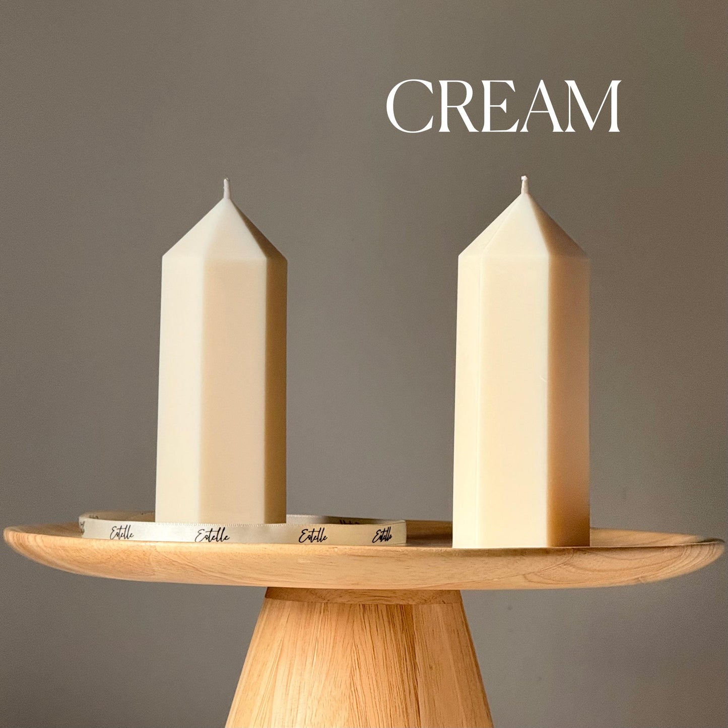 Greko peak ribbed pillar taper soy candle in cream