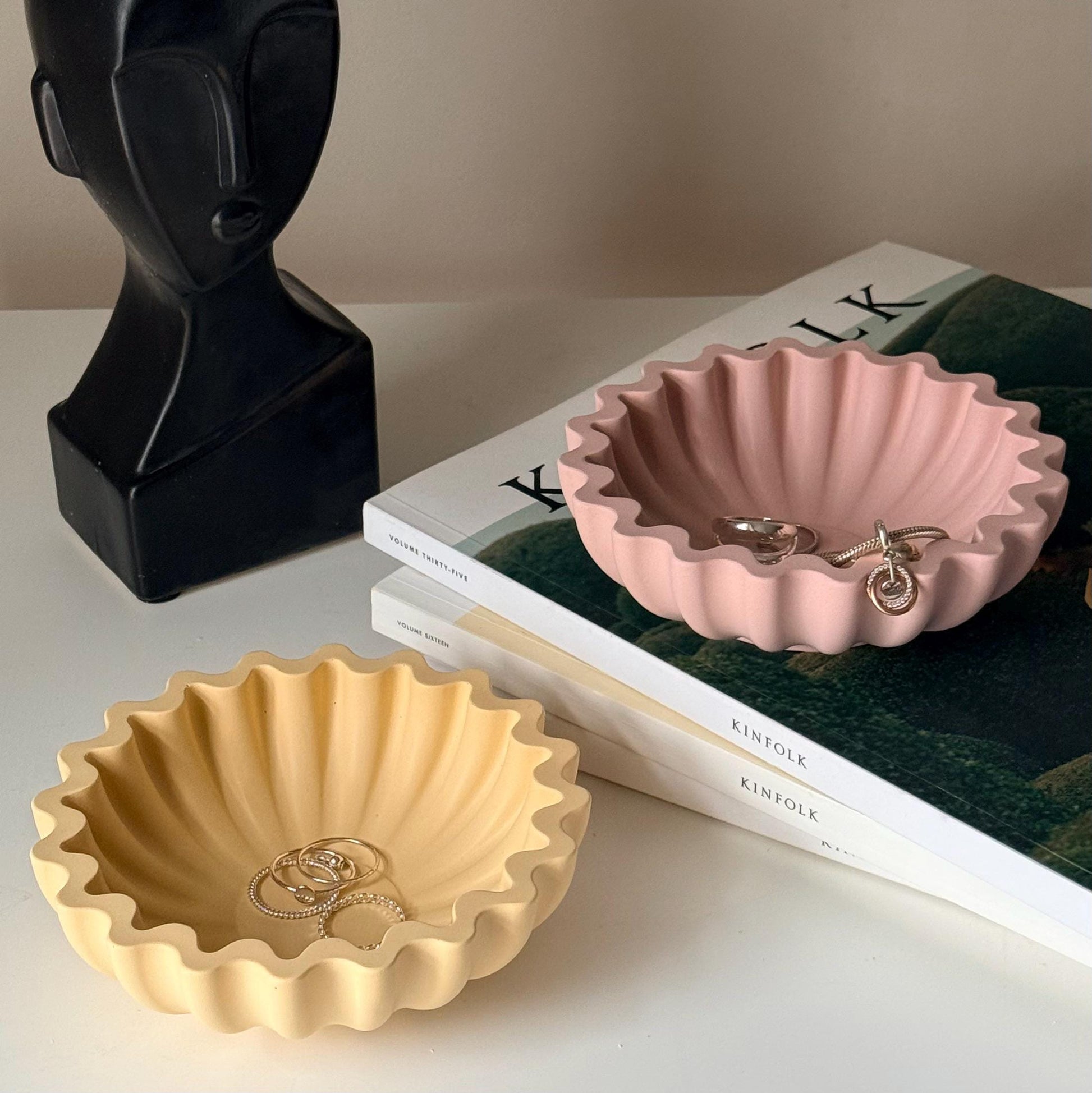 Pleated geometric jesmonite tray sculptural jewelry dish