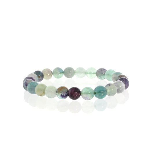 Clarifying and focus-enhancing fluorite bead bracelet in rainbow purple and green