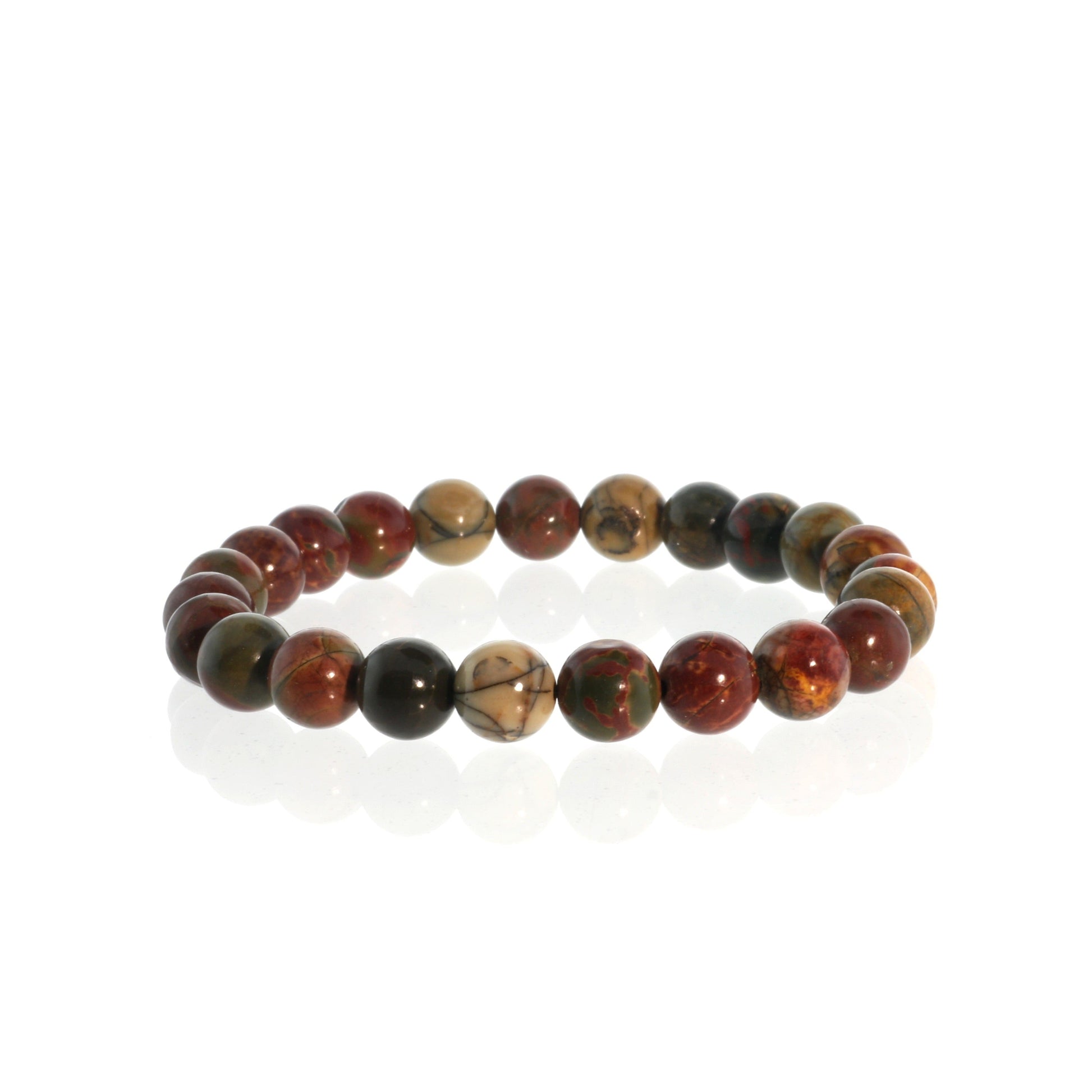 Grounding and creativity-inspiring Picasso jasper bead bracelet in earthy tones
