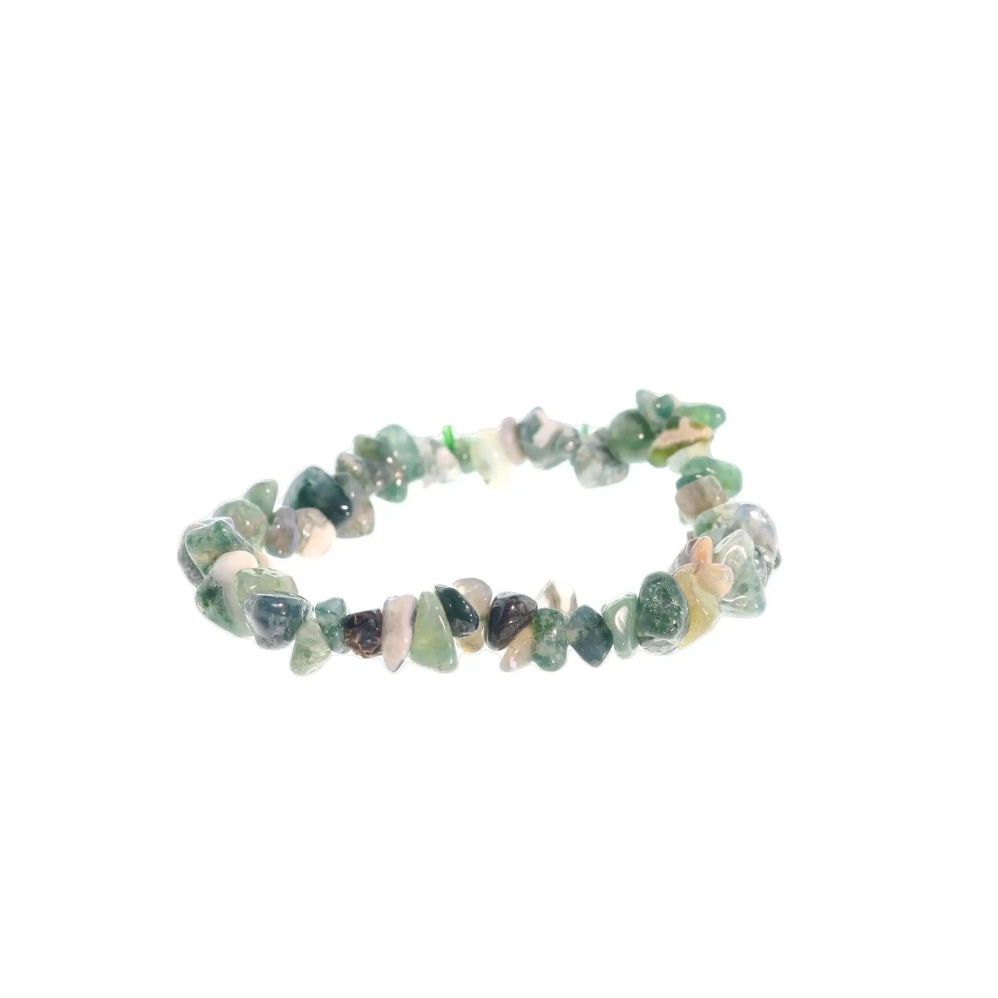 Nurturing and abundance-attracting green moss agate chip bracelet