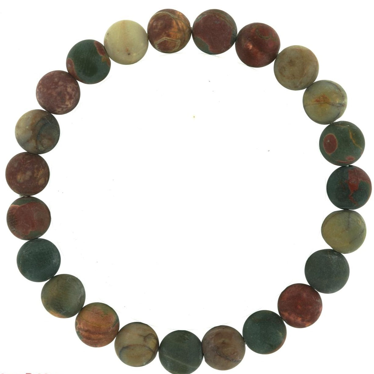 Picasso jasper bead bracelet close-up showing natural artistic stone pattern