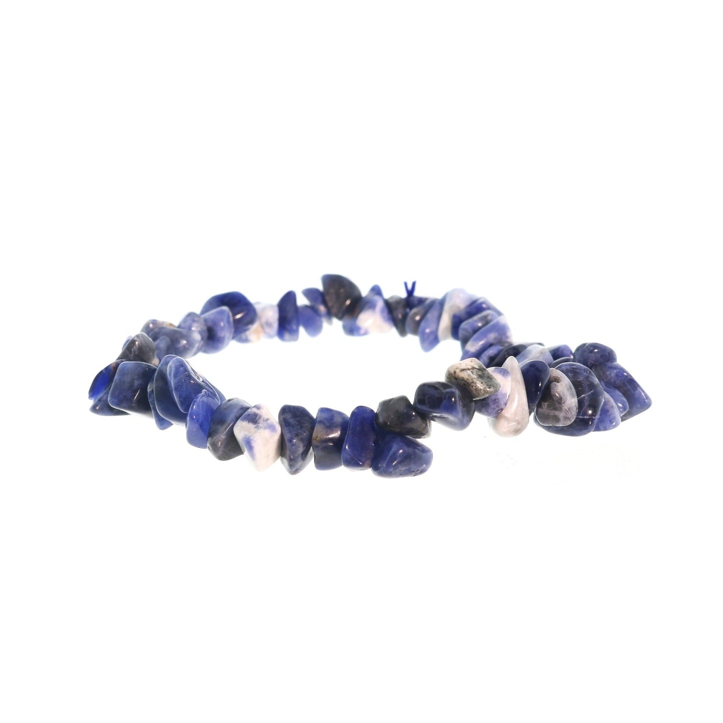 Sodalite bracelet close-up showing natural deep blue and white stone