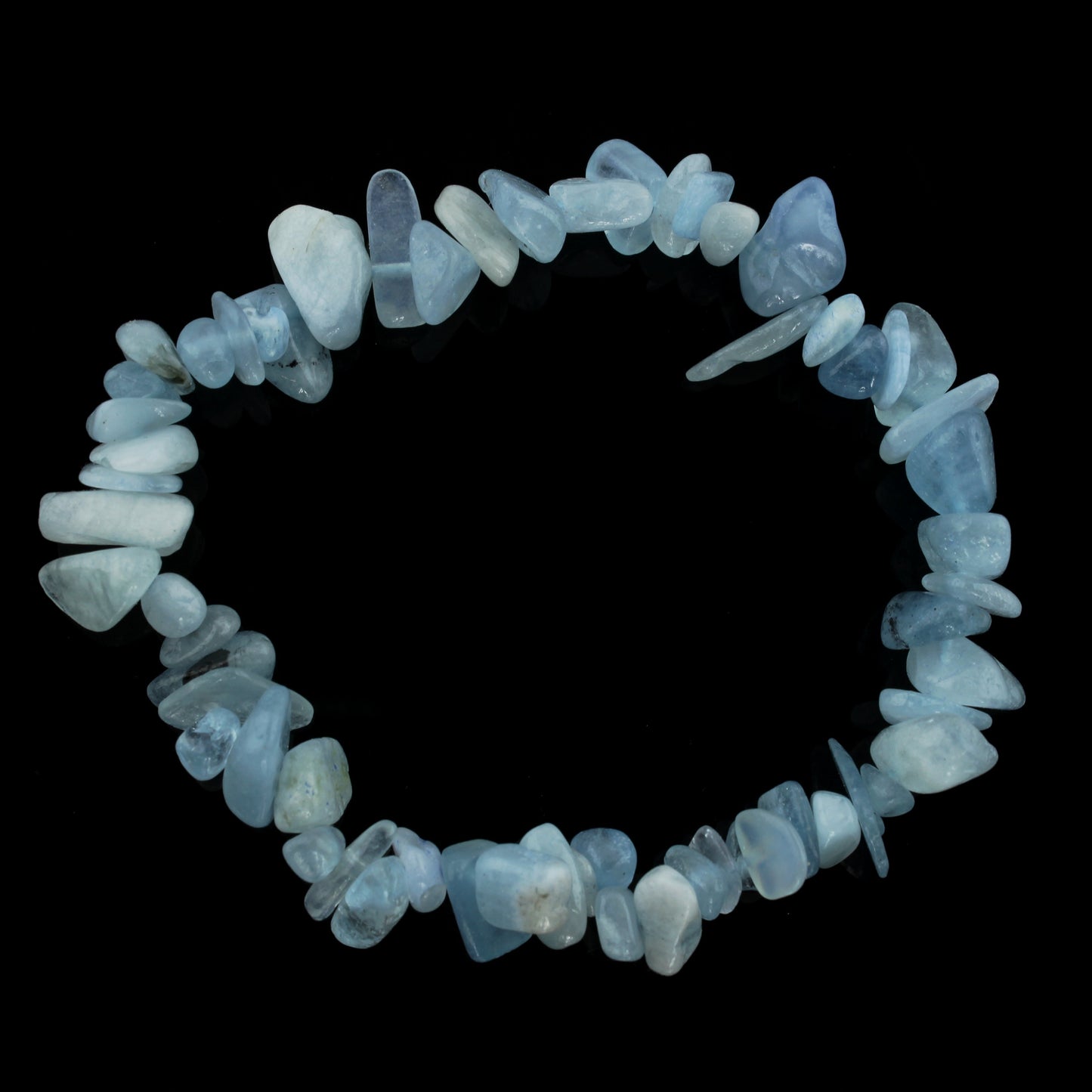Aquamarine bracelet close-up showing natural soft blue translucent stone
