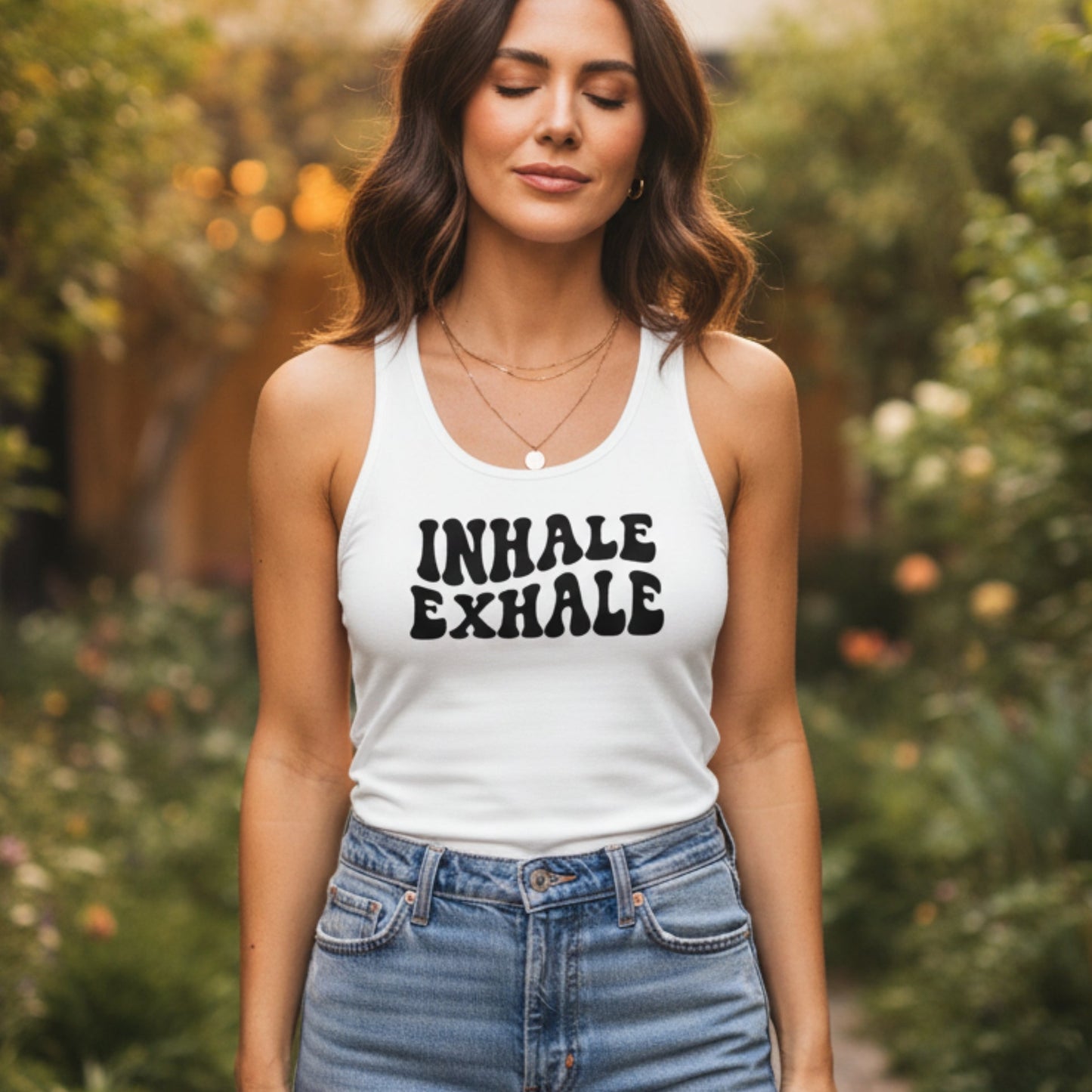 Women's Inhale Exhale racerback tank — yoga gift for women, breathwork shirt for her