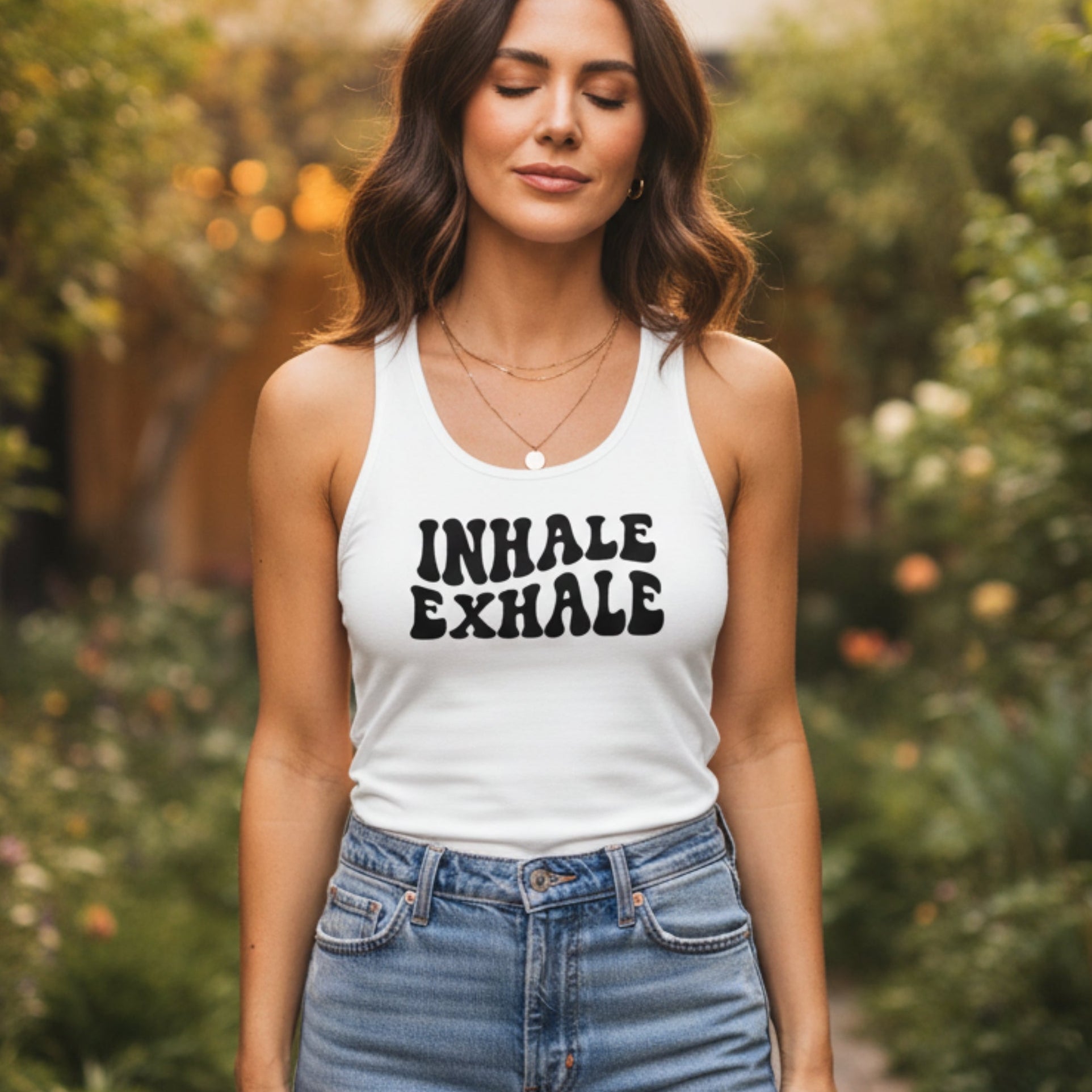 Women's Inhale Exhale racerback tank — yoga gift for women, breathwork shirt for her