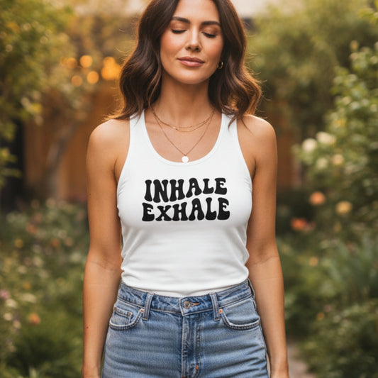 Women's Inhale Exhale racerback tank — yoga gift for women, breathwork shirt for her