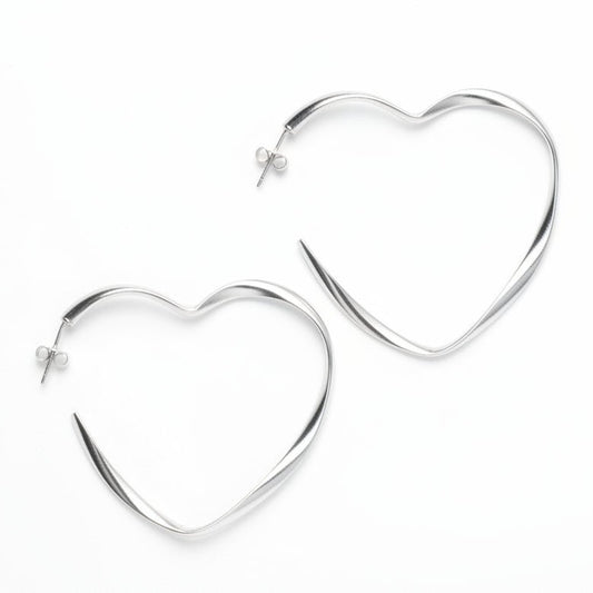 Large Heart Hoop Earrings - Silver Plate - Best Life Apparel